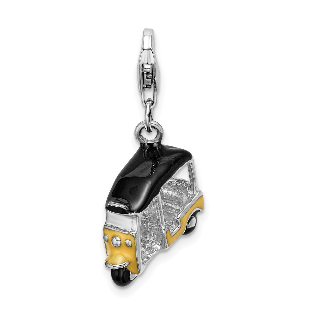 Sterling Silver Auto Rickshaw Charm with Enamel Detailing, Cultural Travel Pendant