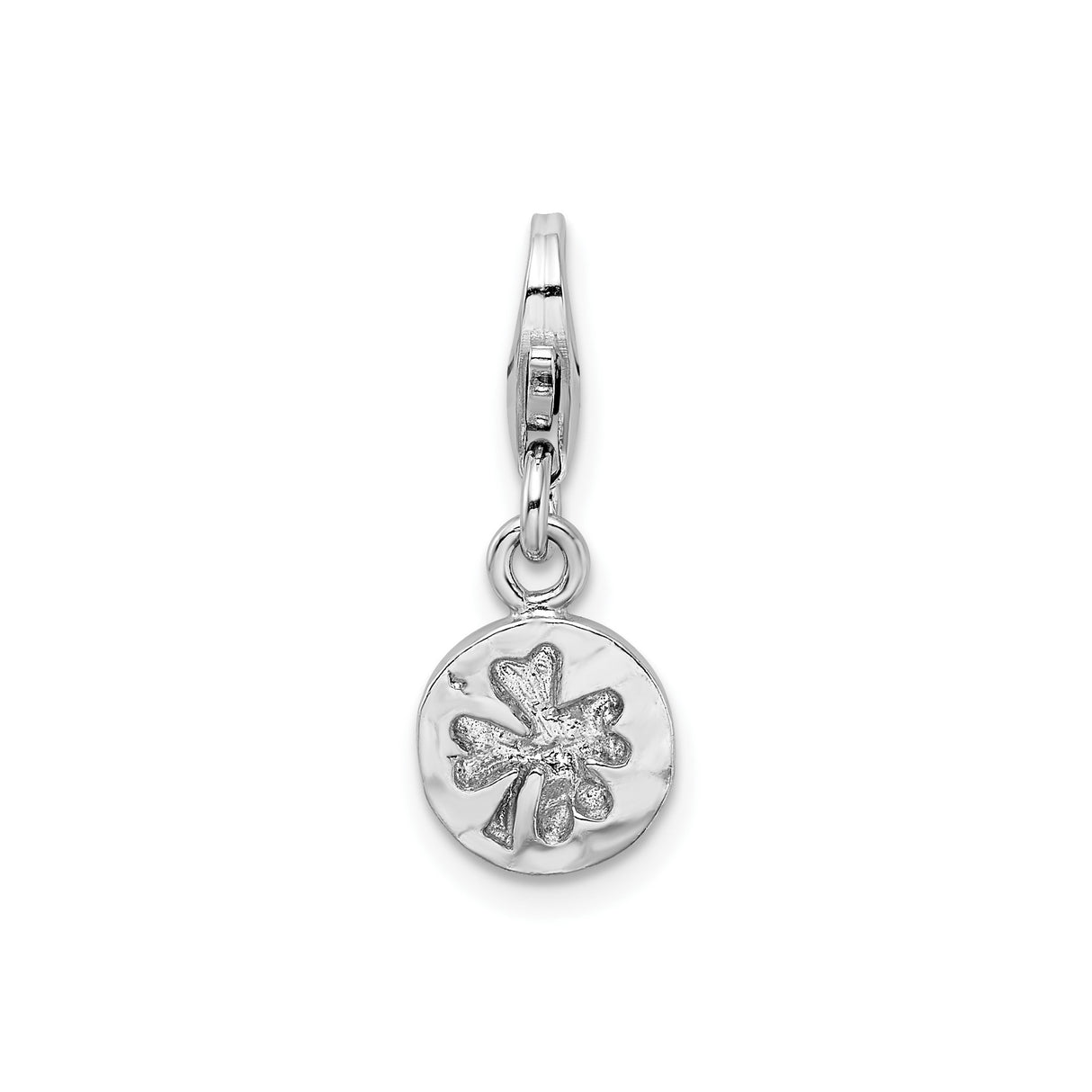 Sterling Silver Clover Charm Pendant with Raised Four Leaf Design, Celtic Luck Symbol