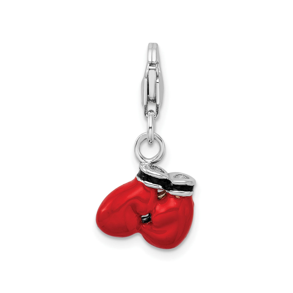 Sterling Silver Boxing Charm with Red Enamel Gloves, Sports Pendant for Fighters and Athletes