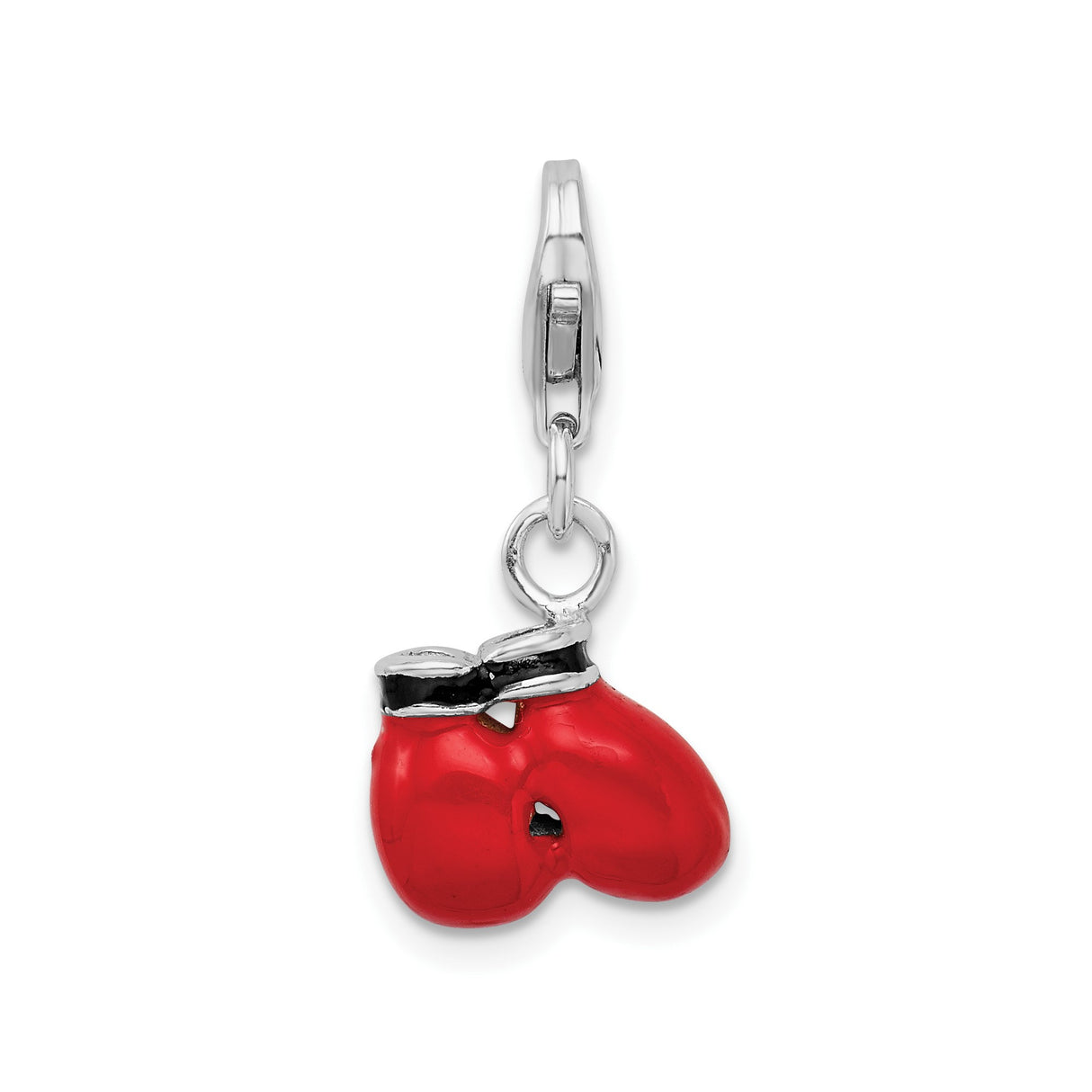 Sterling Silver Boxing Charm with Red Enamel Gloves, Sports Pendant for Fighters and Athletes