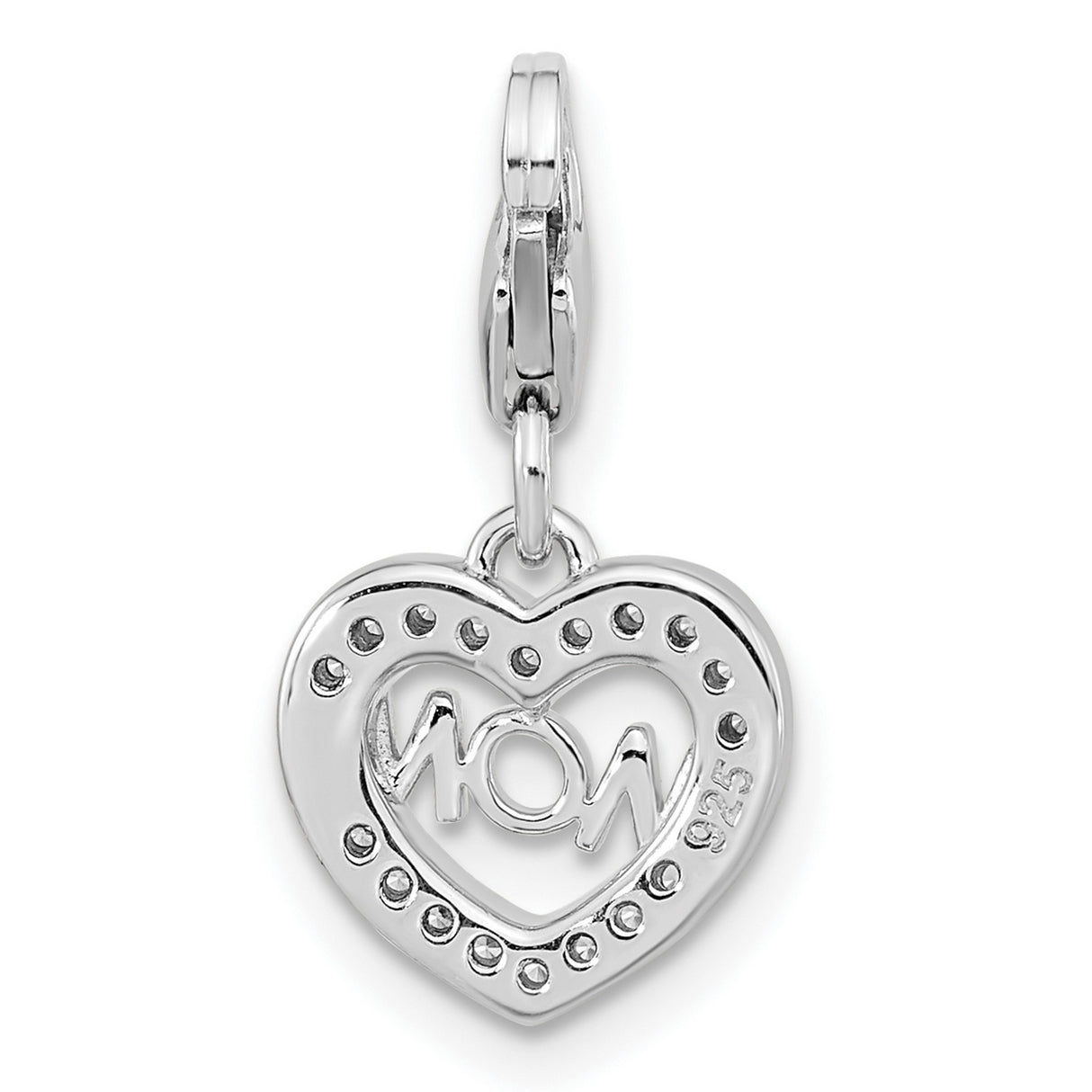 Gold Plated Polished CZ MOM Heart with Fancy Lobster Clasp Charm Pendant in Real 925 Sterling SIlver