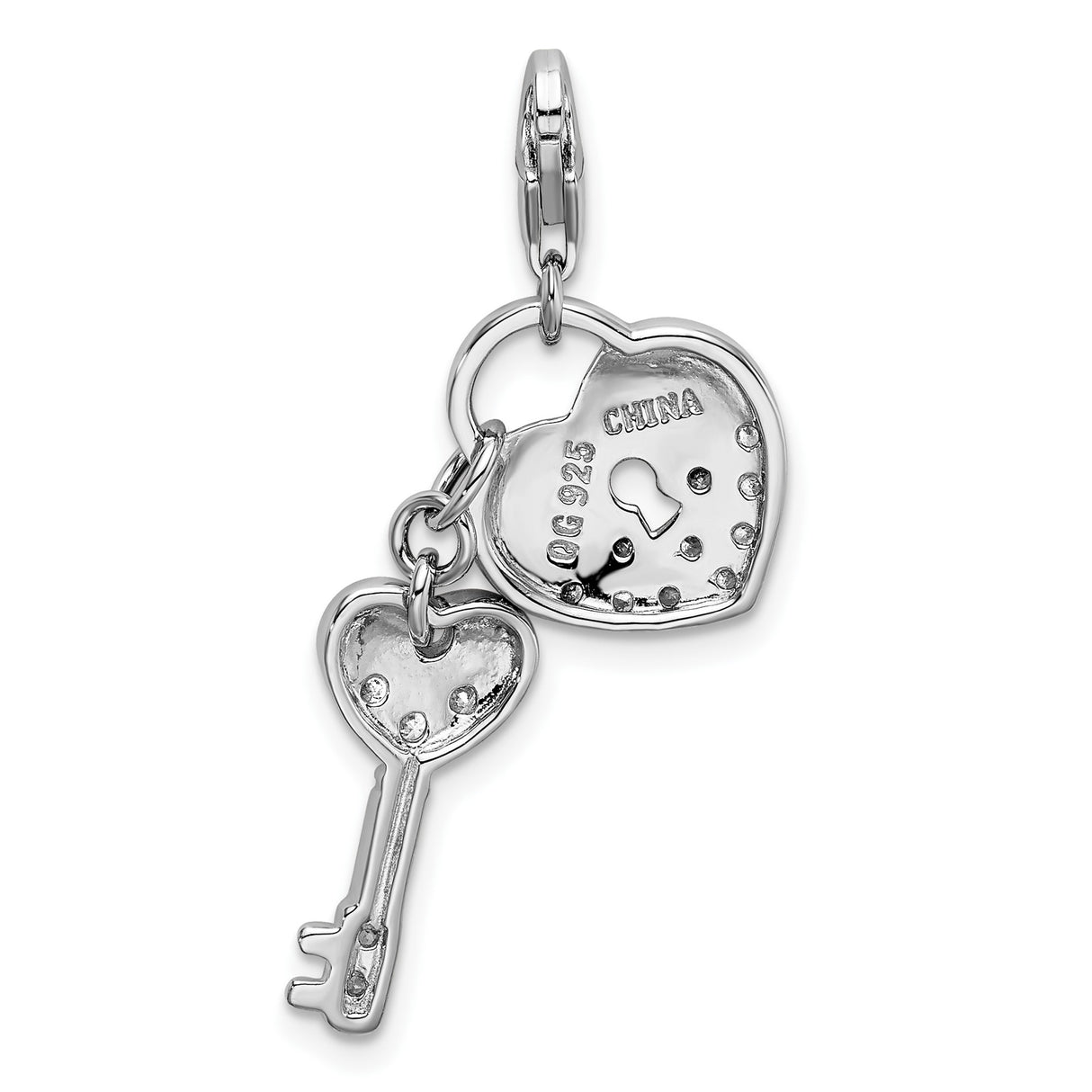 Sterling Silver Heart and Key Pendant with Cubic Zirconia, Symbol of Love and Commitment