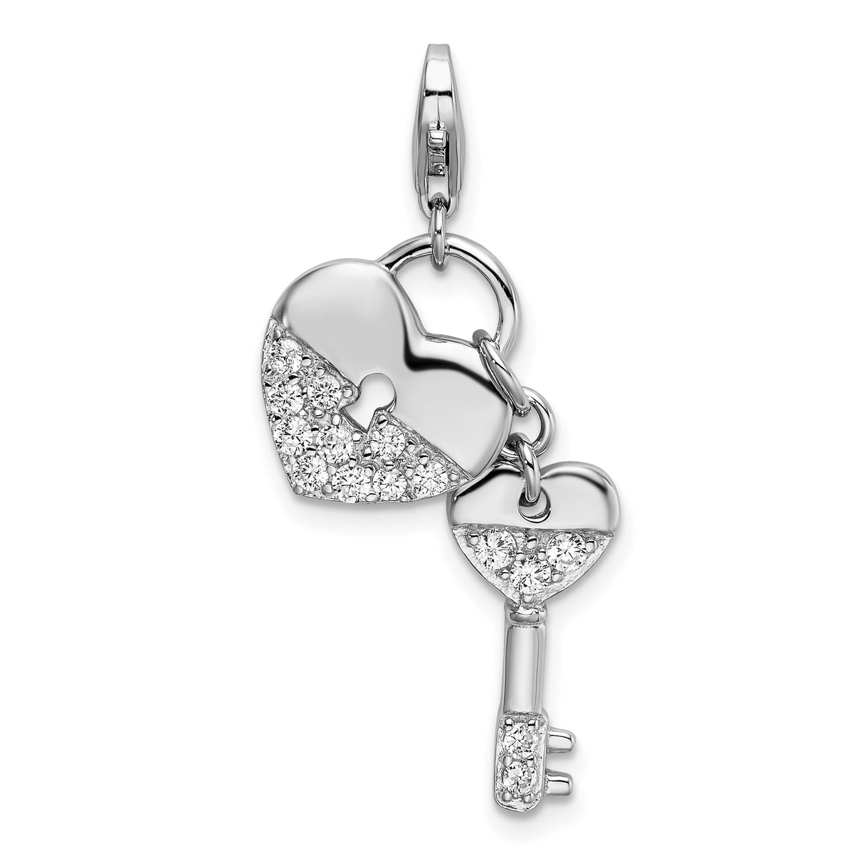 Sterling Silver Heart and Key Pendant with Cubic Zirconia, Symbol of Love and Commitment