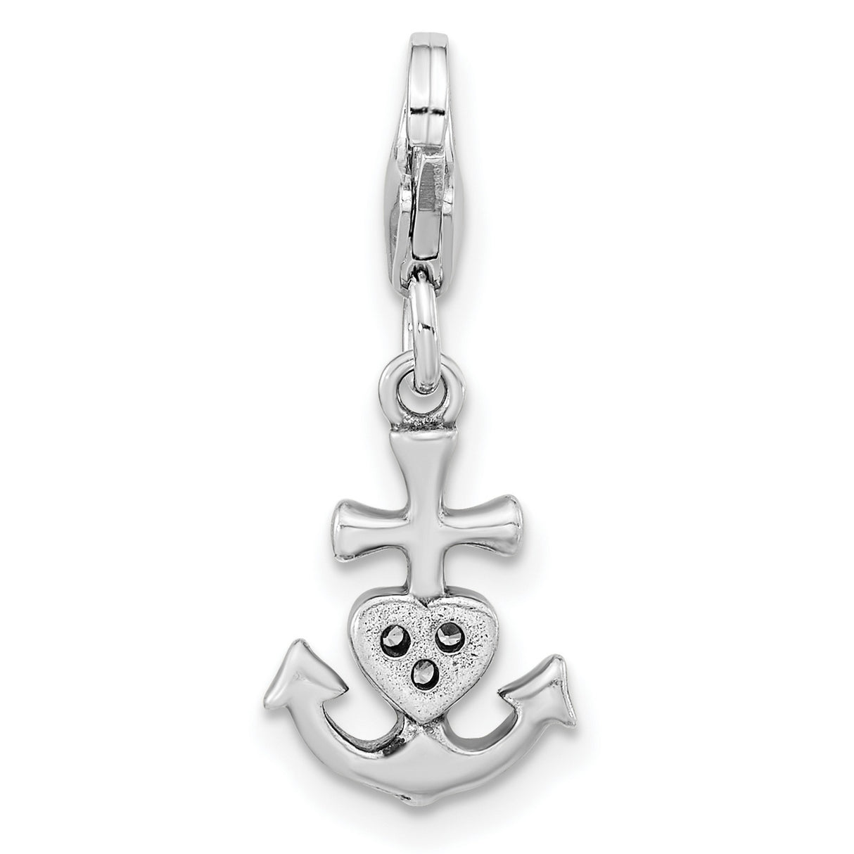 Sterling Silver Charm Pendant with Cubic Zirconia, Anchor Heart and Cross, Faith Hope Love Theme