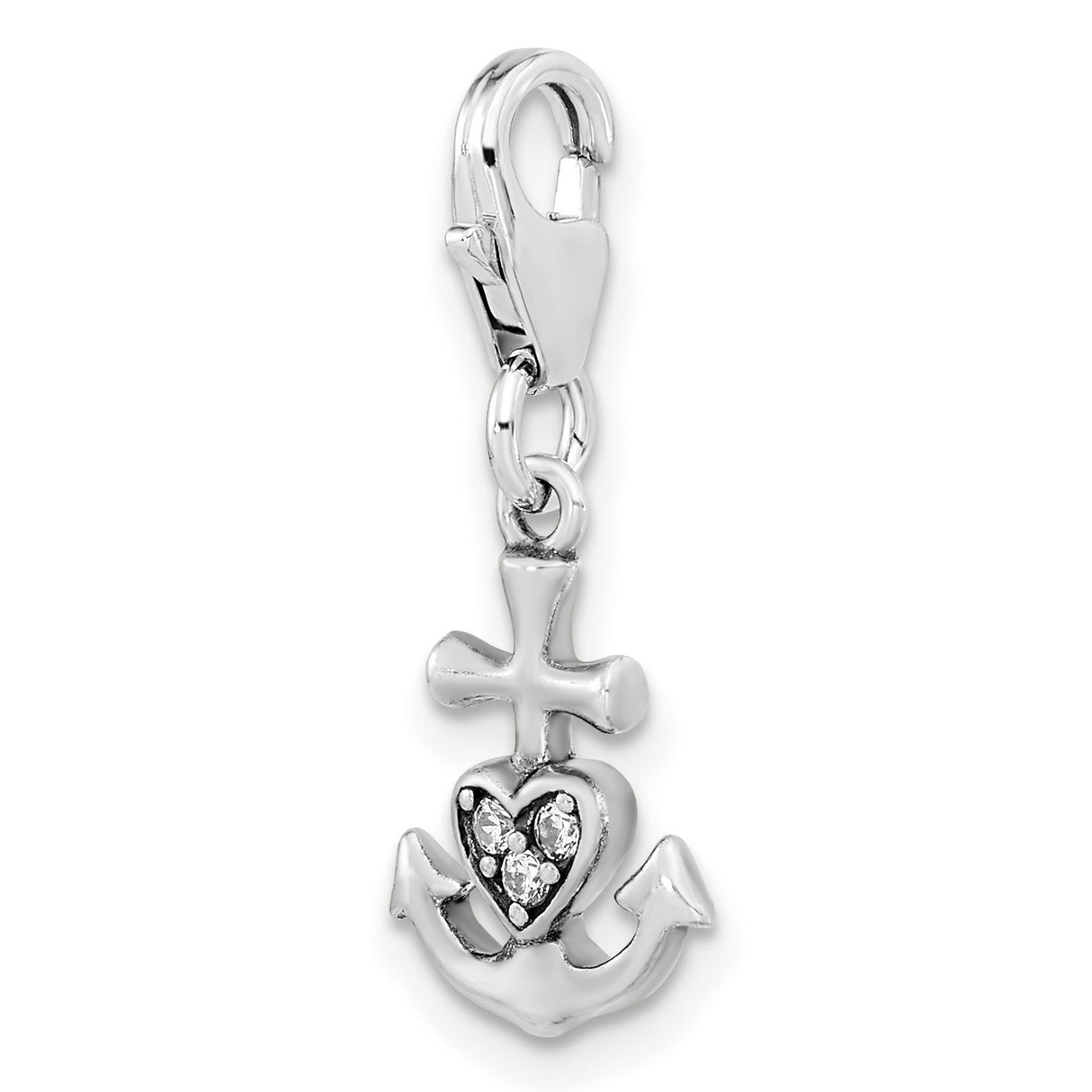 Sterling Silver Charm Pendant with Cubic Zirconia, Anchor Heart and Cross, Faith Hope Love Theme