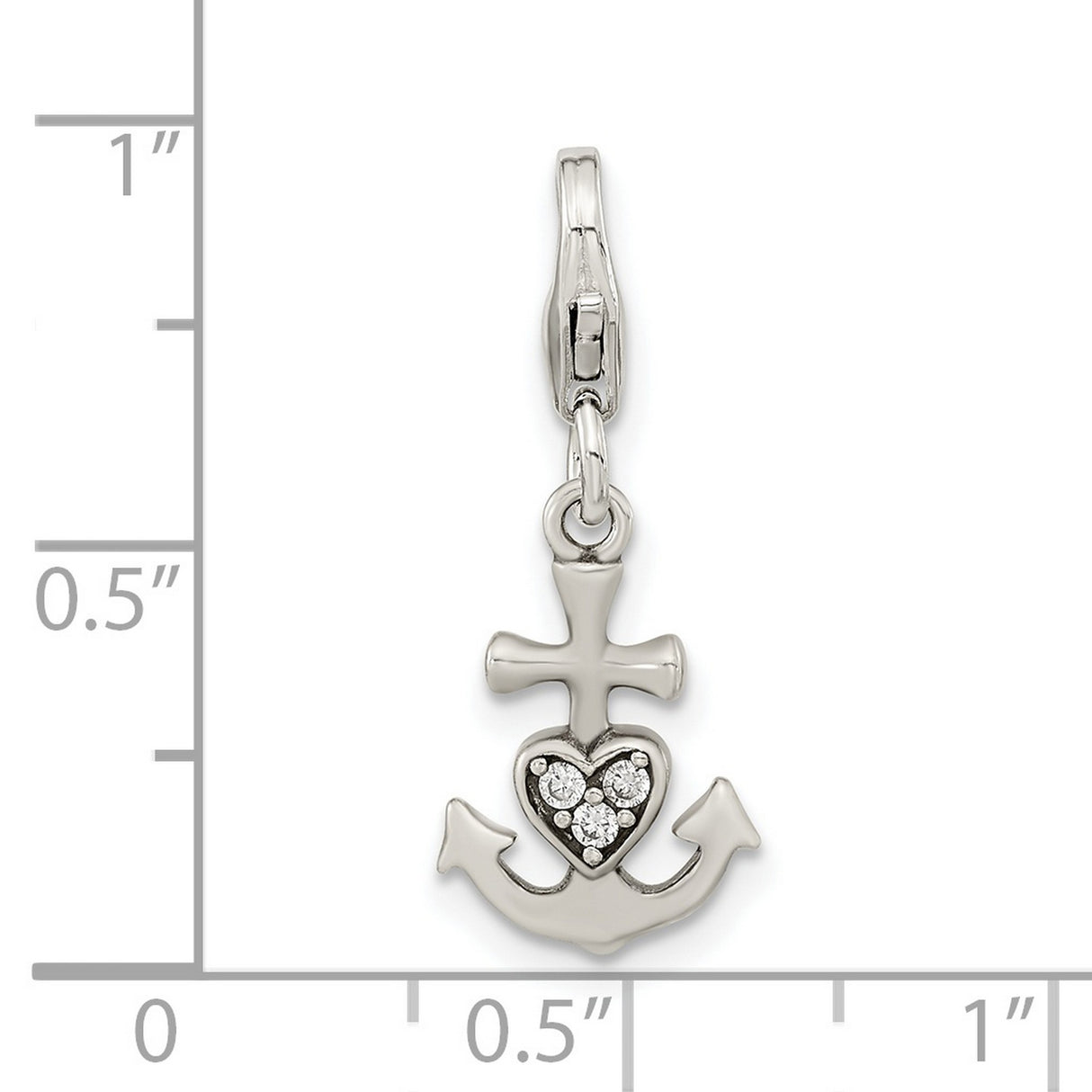 Sterling Silver Charm Pendant with Cubic Zirconia, Anchor Heart and Cross, Faith Hope Love Theme