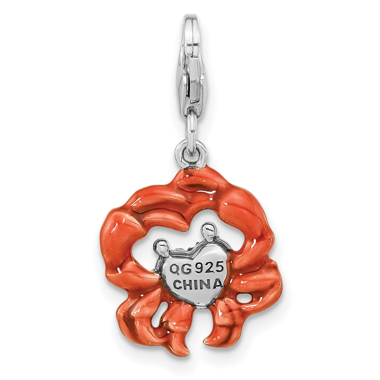 Sterling Silver Crab Pendant with Red Enamel and Crystal Accents, Zodiac Cancer Charm