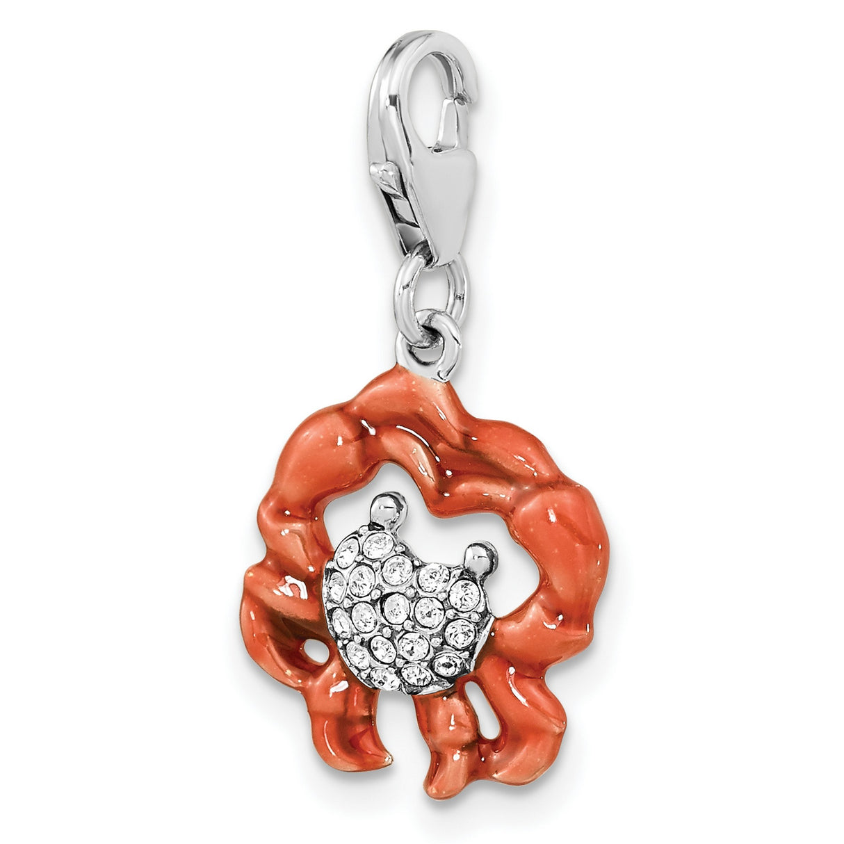 Sterling Silver Crab Pendant with Red Enamel and Crystal Accents, Zodiac Cancer Charm