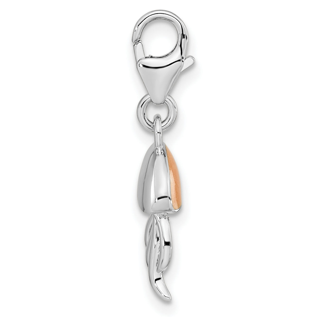 Sterling Silver Jellyfish Charm with Orange Enamel and Detailed Tentacles, Nautical Theme
