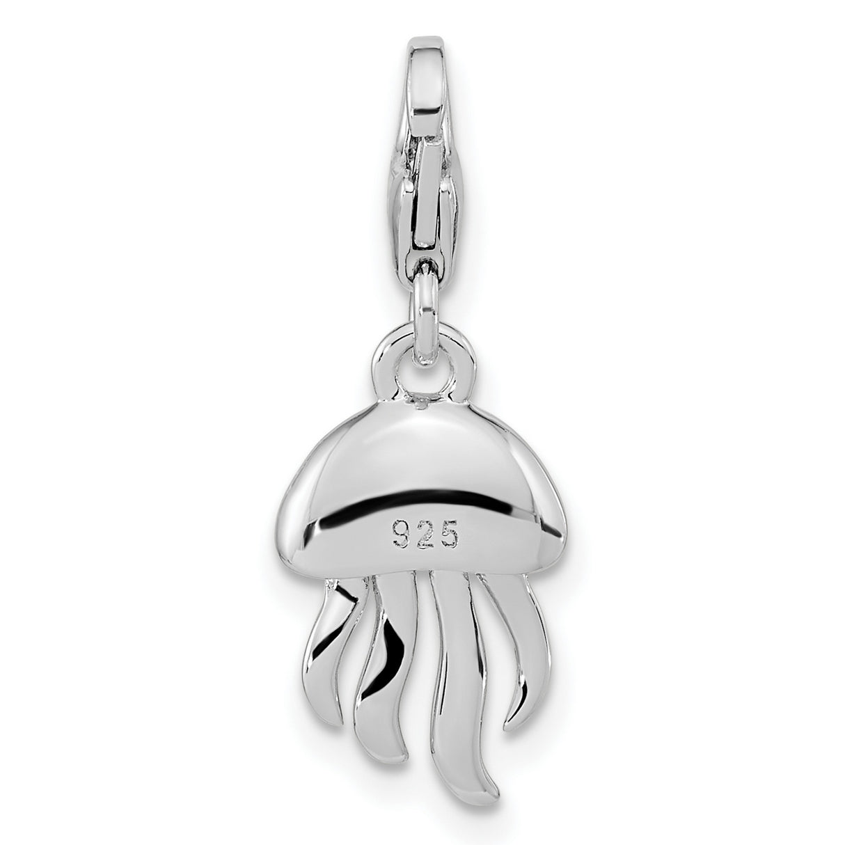 Sterling Silver Jellyfish Charm with Orange Enamel and Detailed Tentacles, Nautical Theme