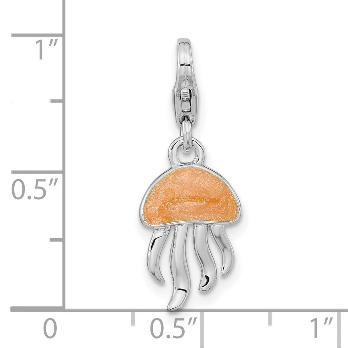 Sterling Silver Jellyfish Charm with Orange Enamel and Detailed Tentacles, Nautical Theme