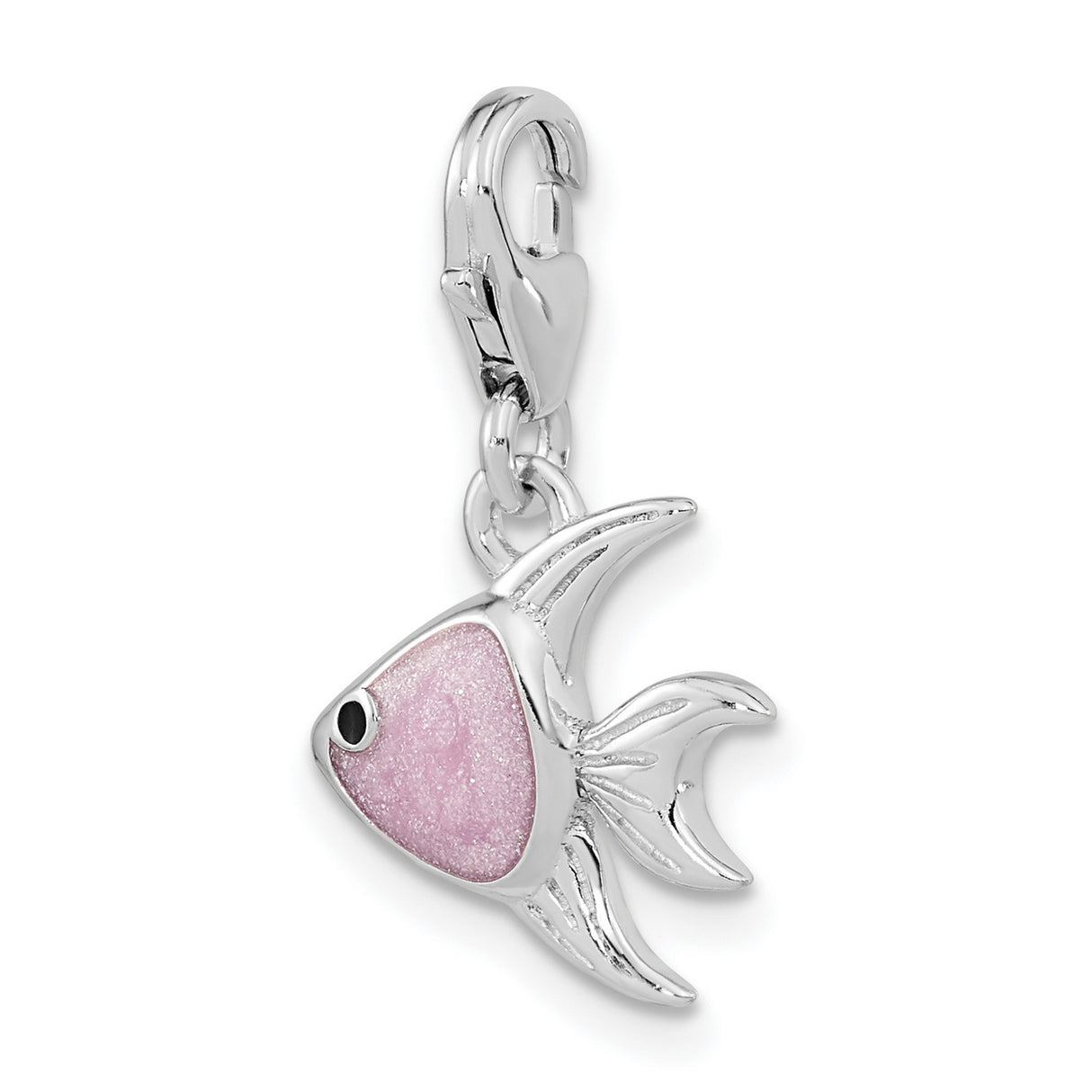 Sterling Silver Fish Charm with Pink Enamel, Whimsical Ocean Theme for Women or Girls