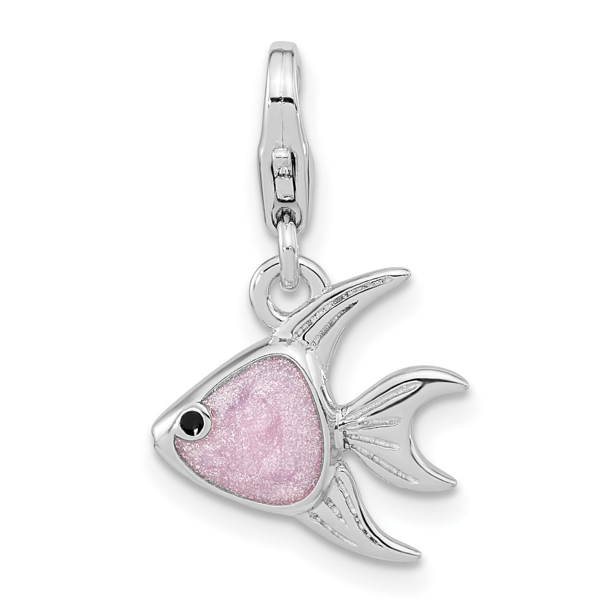 Sterling Silver Fish Charm with Pink Enamel, Whimsical Ocean Theme for Women or Girls