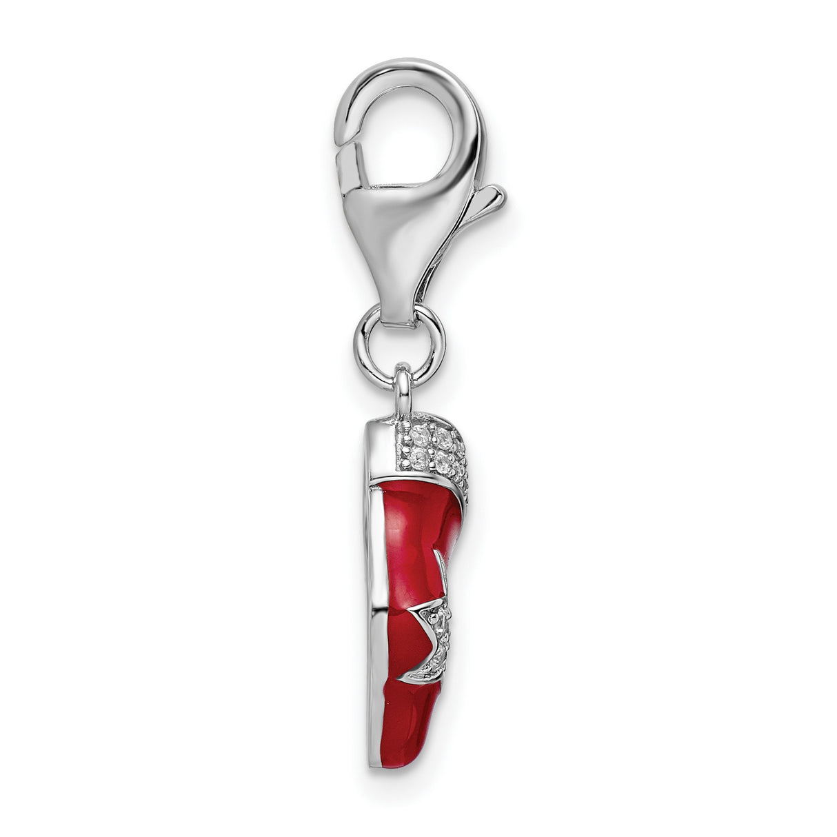 Sterling Silver Christmas Stocking Charm Pendant with Cubic Zirconia and Red Enamel