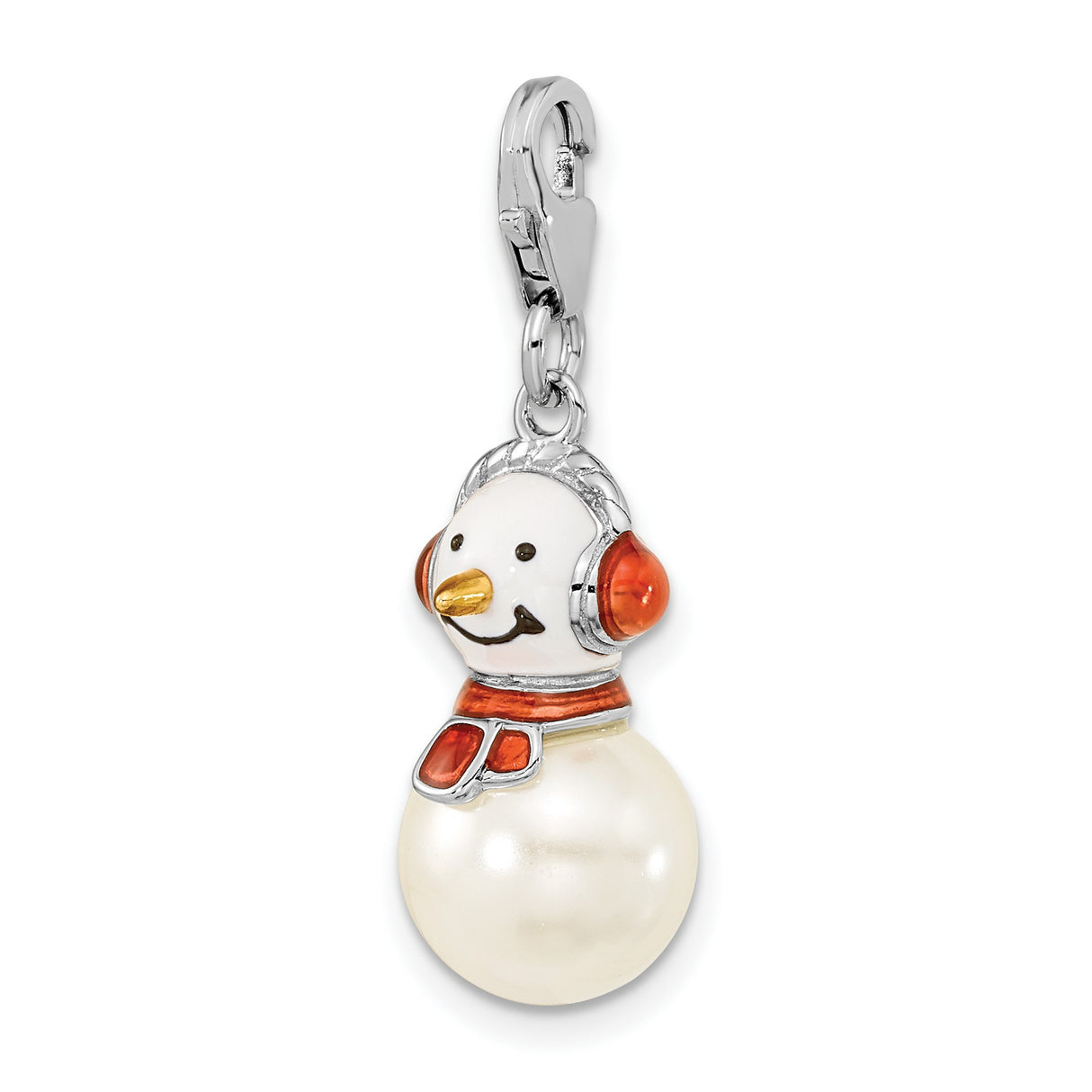 Sterling Silver Snowman Charm Pendant with Mother Of Pearl and Enamel Details