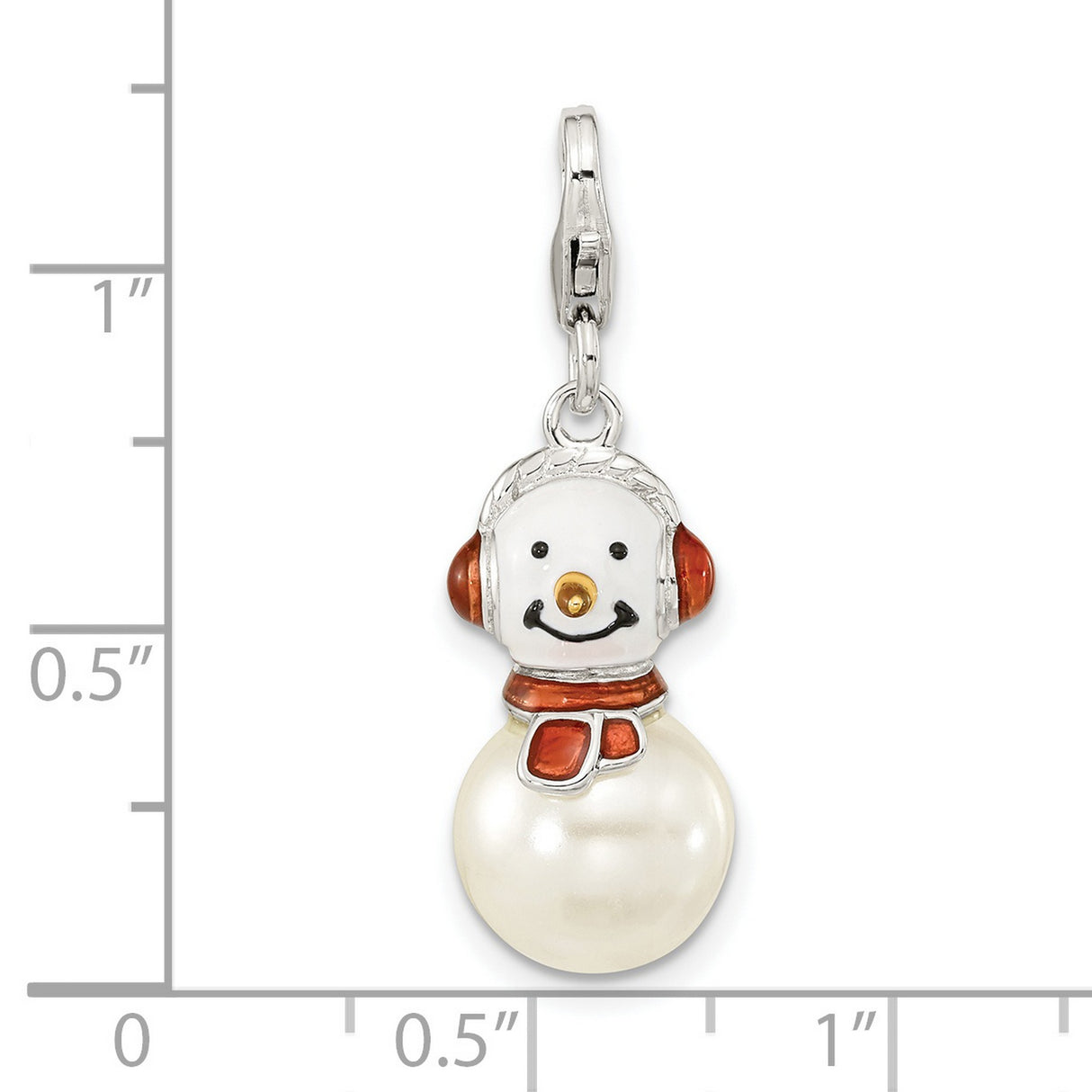 Sterling Silver Snowman Charm Pendant with Mother Of Pearl and Enamel Details