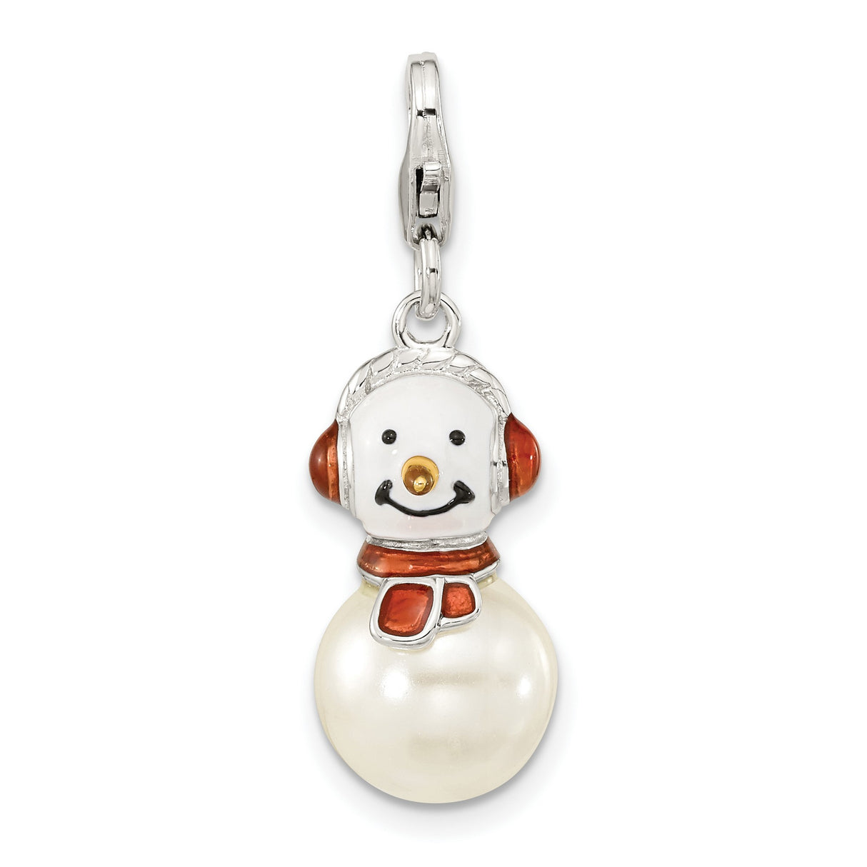 Sterling Silver Snowman Charm Pendant with Mother Of Pearl and Enamel Details