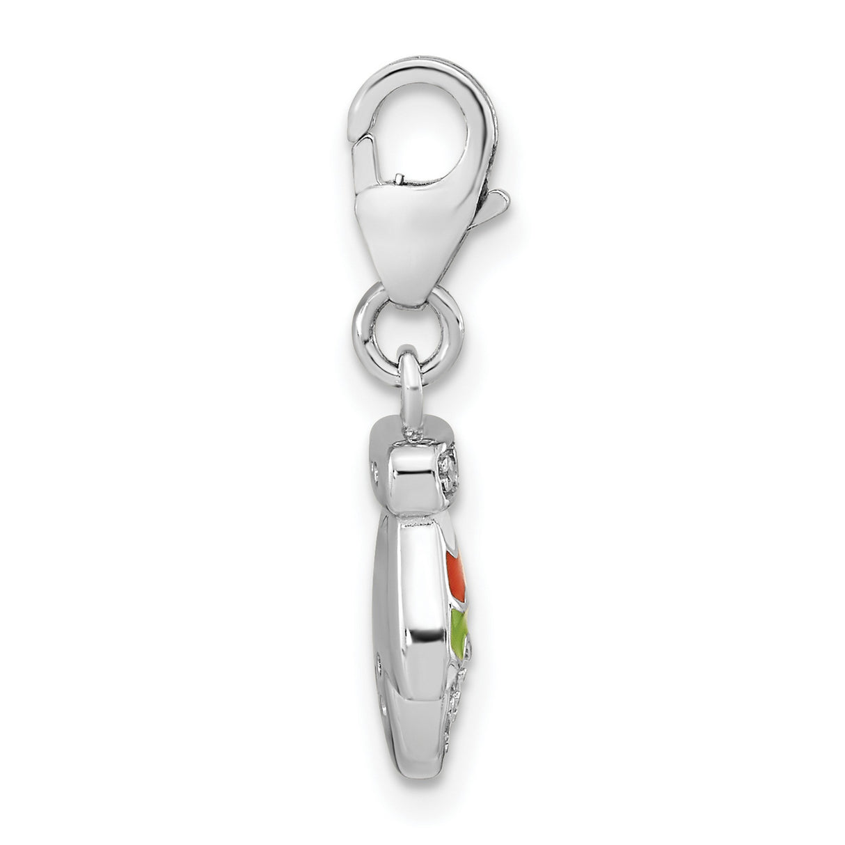 Sterling Silver Mitten Charm Pendant with Cubic Zirconia, Red and Green Enamel, Holiday Theme