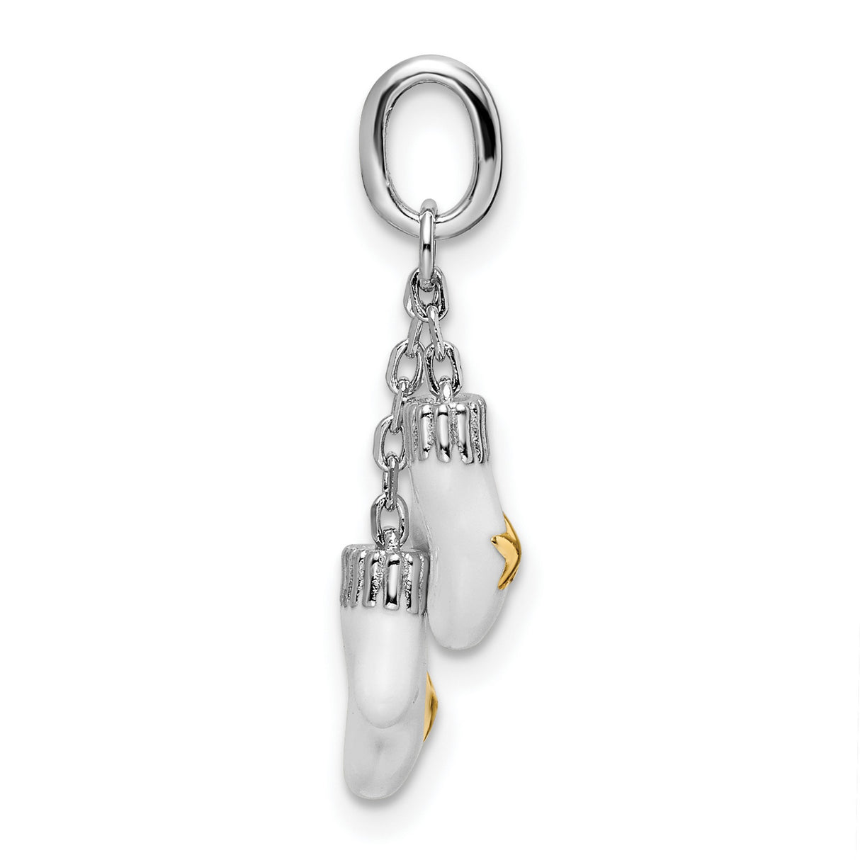 Sterling Silver Boxing Gloves Pendant with White Enamel and Gold Star Accents, Unisex Sports Charm