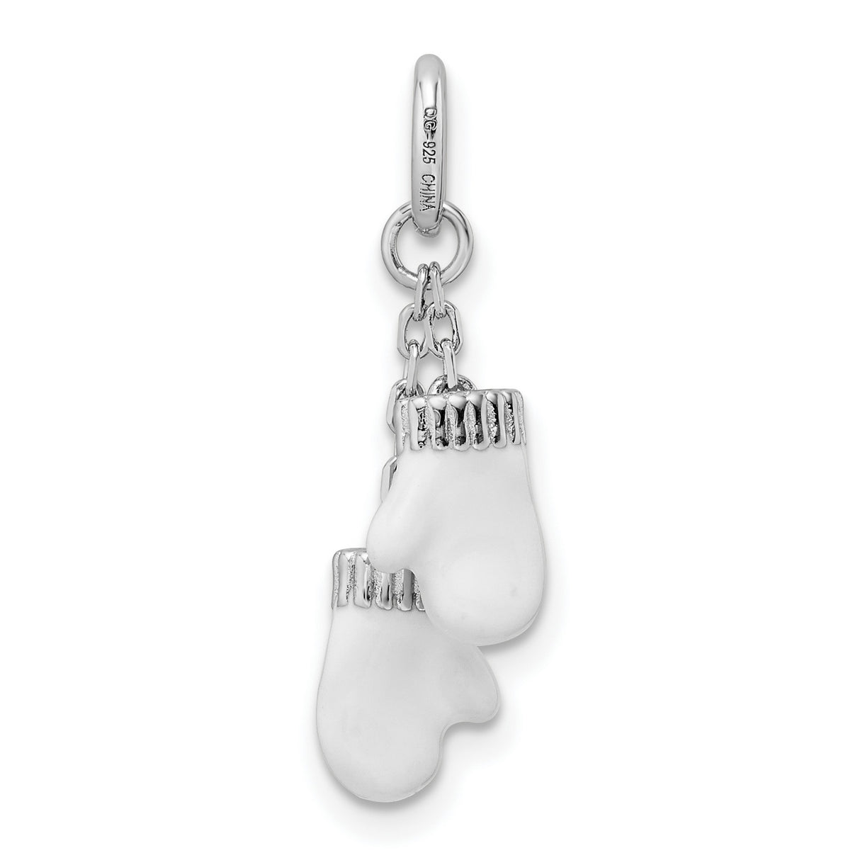 Sterling Silver Boxing Gloves Pendant with White Enamel and Gold Star Accents, Unisex Sports Charm