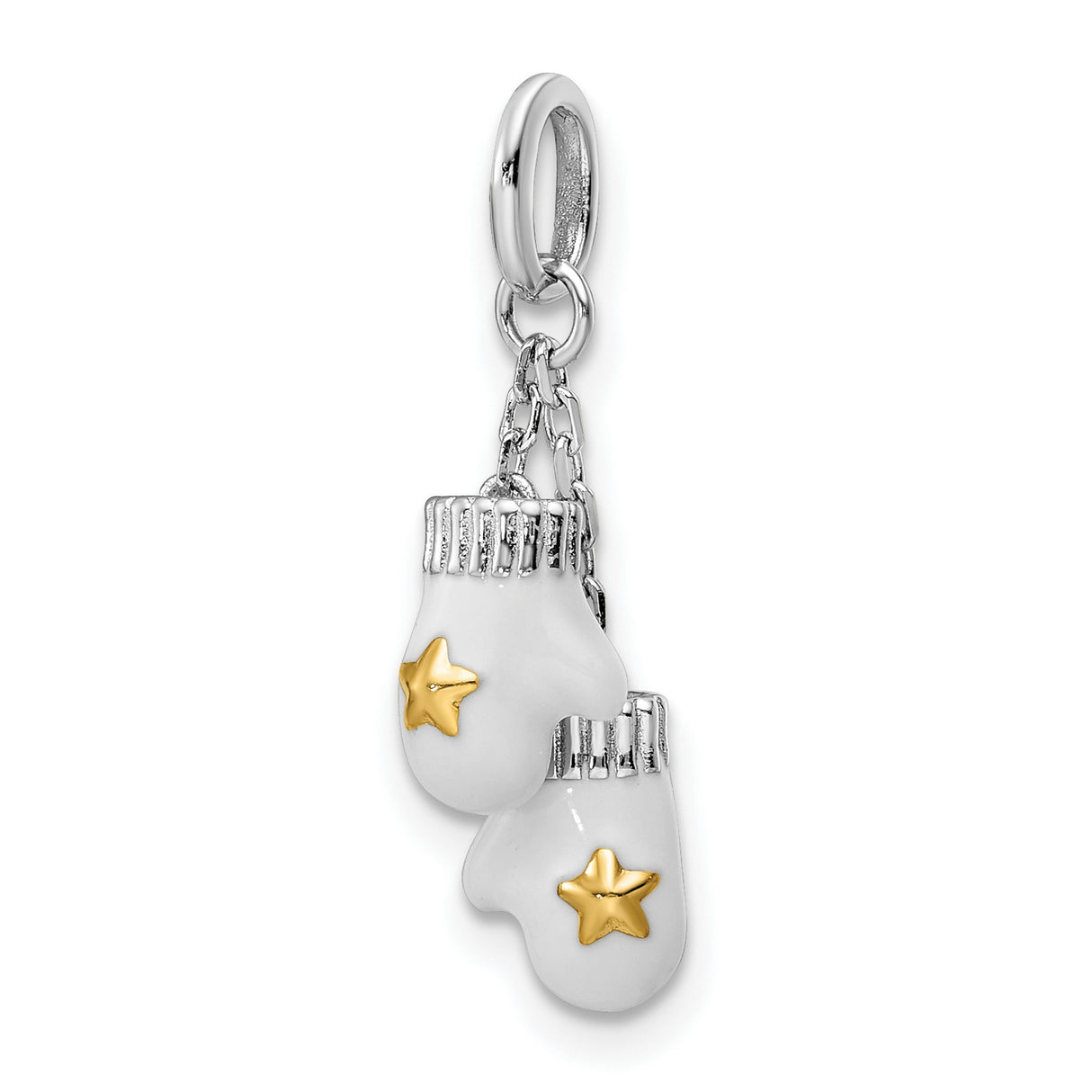 Sterling Silver Boxing Gloves Pendant with White Enamel and Gold Star Accents, Unisex Sports Charm