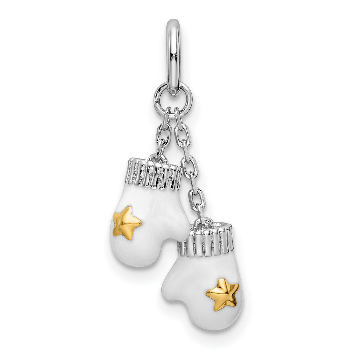 Sterling Silver Boxing Gloves Pendant with White Enamel and Gold Star Accents, Unisex Sports Charm