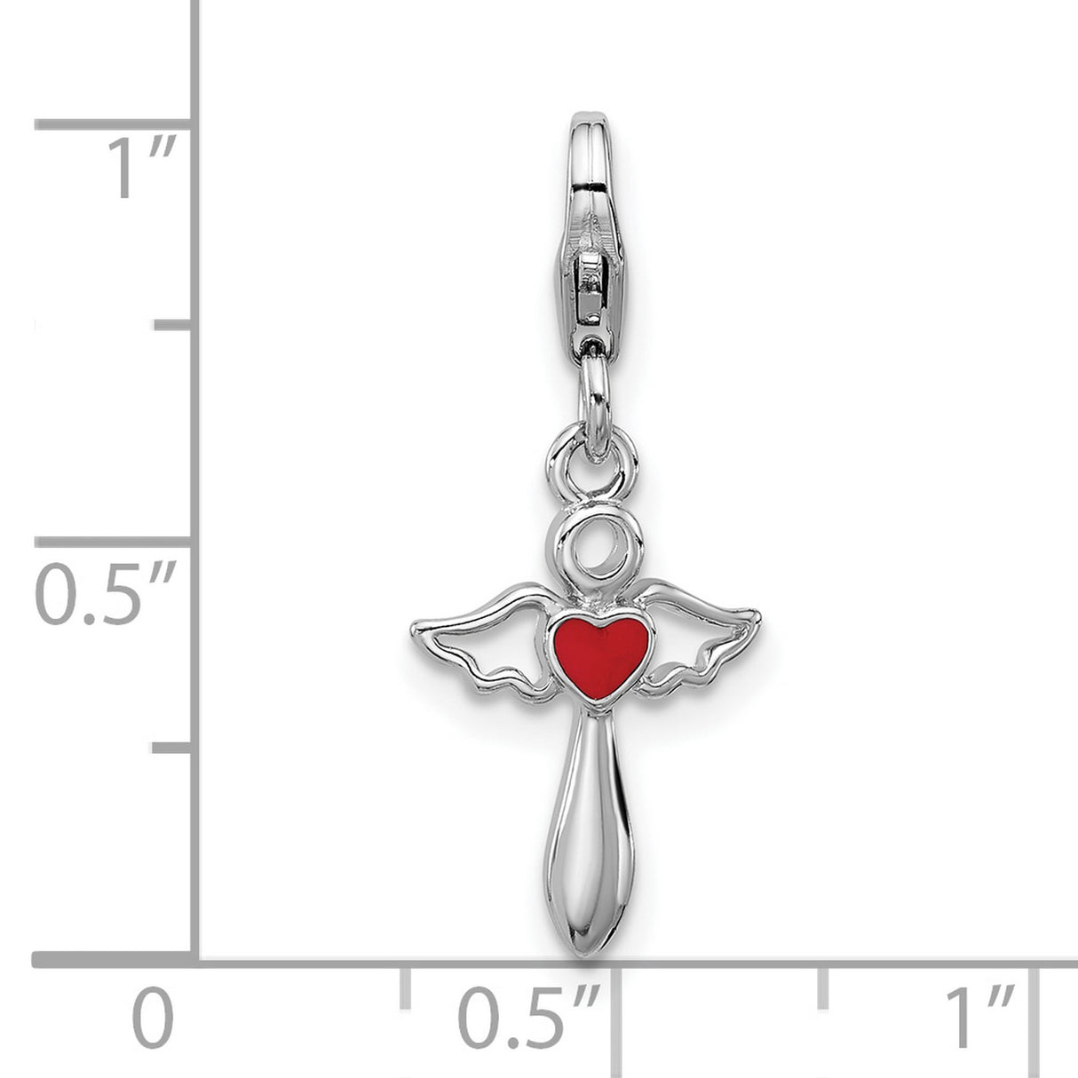 Sterling Silver Angel Pendant with Red Heart and Outstretched Wings