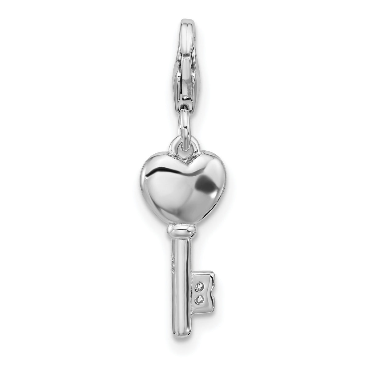 Sterling Silver Heart Key Pendant with Cubic Zirconia and Red Enamel, Romantic Charm for Women