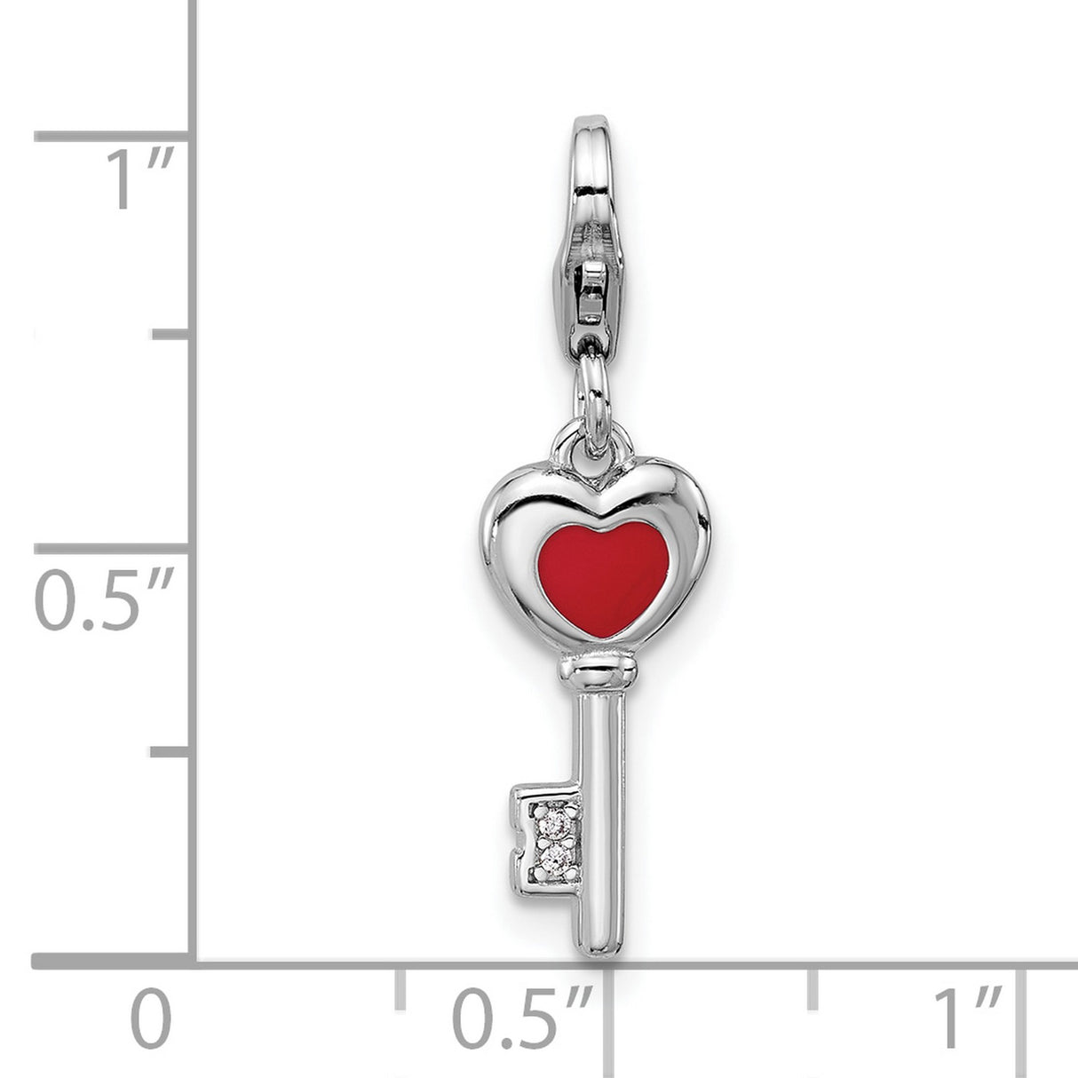 Sterling Silver Heart Key Pendant with Cubic Zirconia and Red Enamel, Romantic Charm for Women