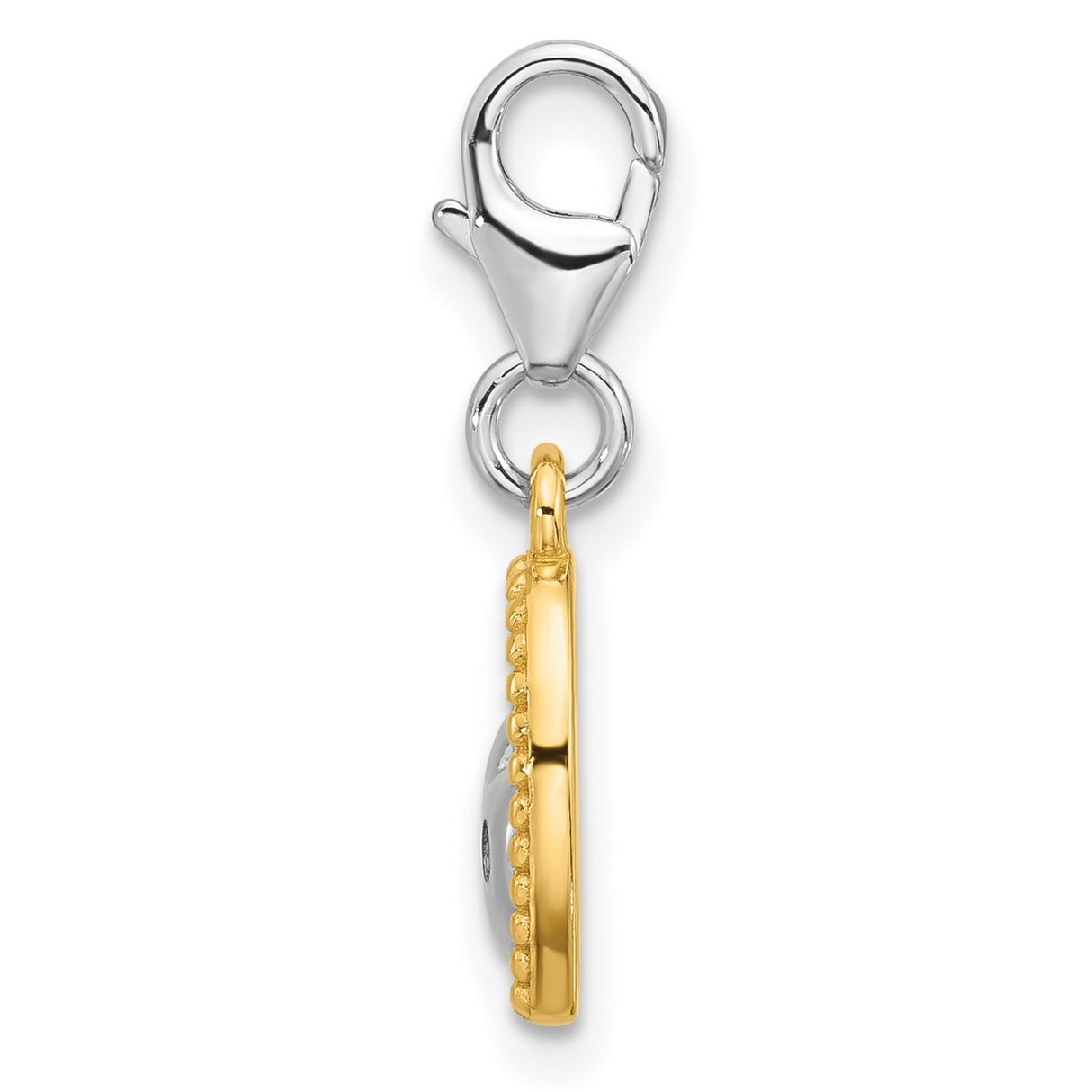 Sterling Silver and 14k Gold Plated Heart Charm with Cubic Zirconia, LOVE Lock Design