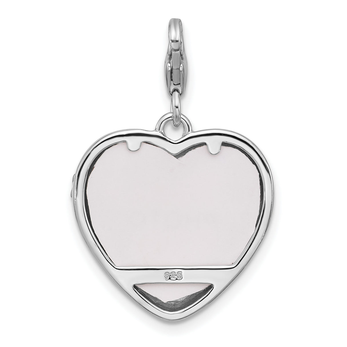 Sterling Silver Heart-Shaped Photo Charm Pendant with Pink Enamel and Stars Design