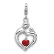 Sterling Silver Heart Pendant with Mother and Design, Red Enamel Accent