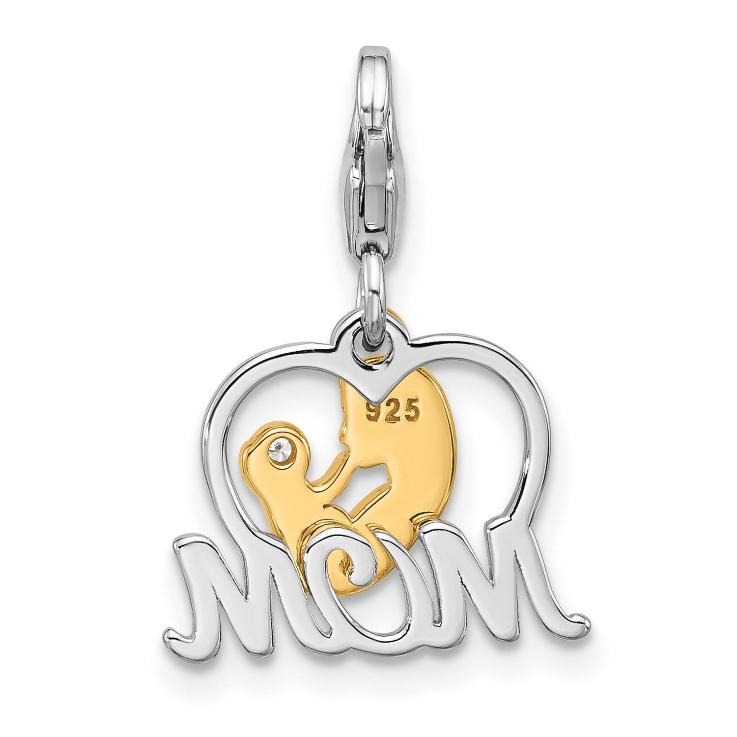 Sterling Silver Pendant with Cubic Zirconia, Mom and Baby Heart Design, Sentimental Jewelry for Women