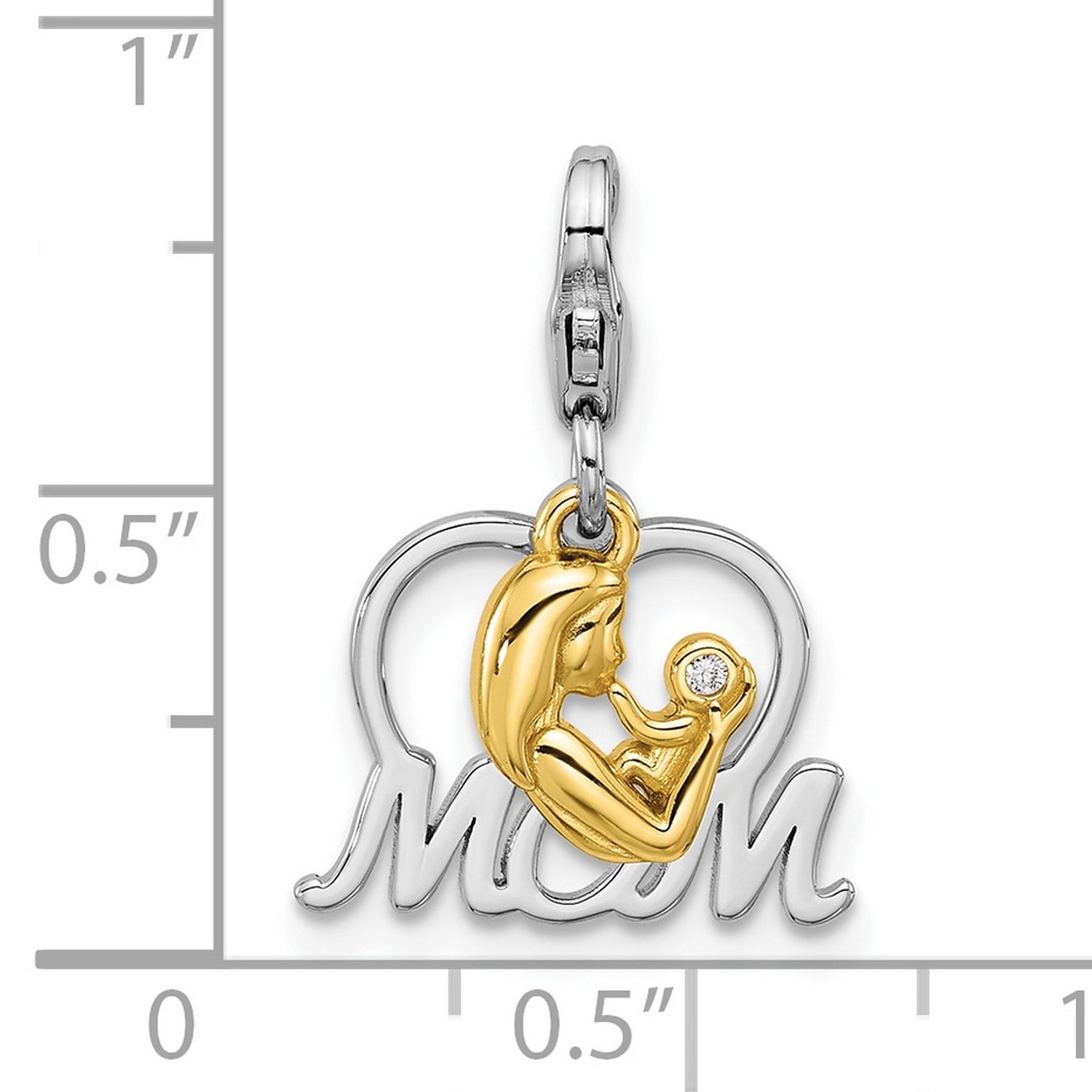 Sterling Silver Pendant with Cubic Zirconia, Mom and Baby Heart Design, Sentimental Jewelry for Women
