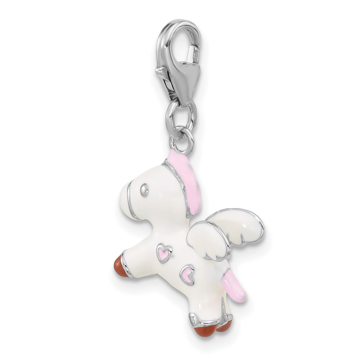 Sterling Silver Unicorn Charm with Pink Mane and Wings, Fantasy Pegasus Pendant