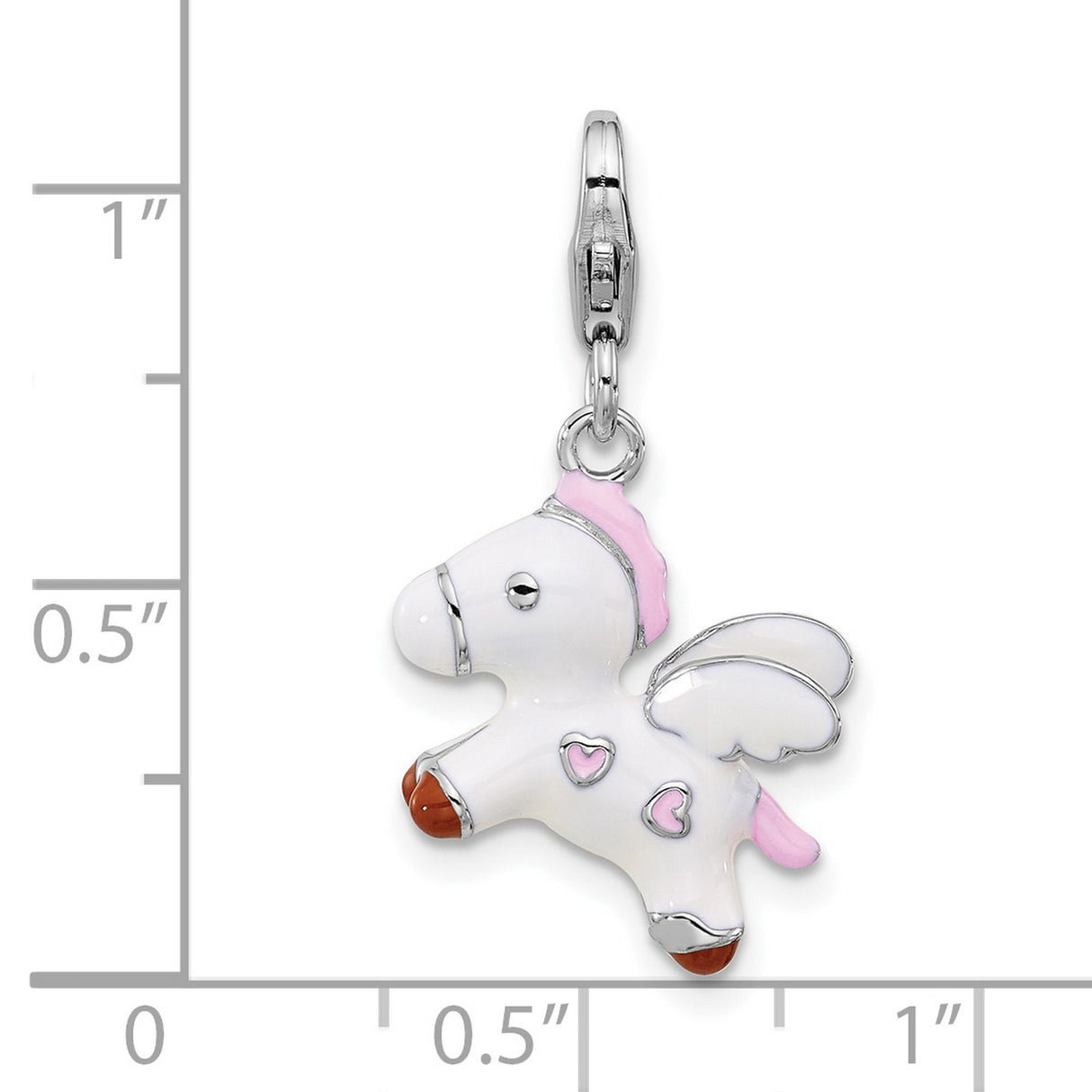 Sterling Silver Unicorn Charm with Pink Mane and Wings, Fantasy Pegasus Pendant