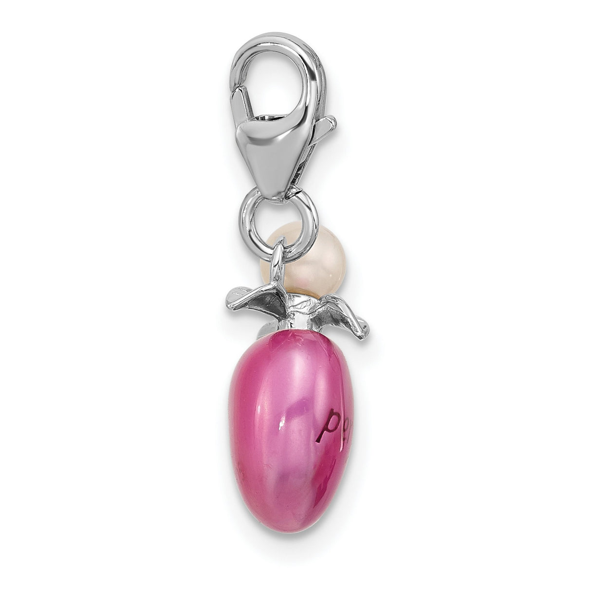 Sterling Silver Perfume Bottle Charm Pendant with Pearl Accent, Feminine 3D Design