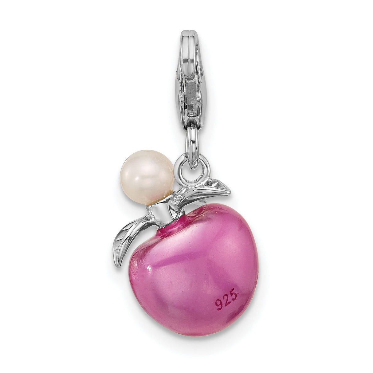 Sterling Silver Perfume Bottle Charm Pendant with Pearl Accent, Feminine 3D Design