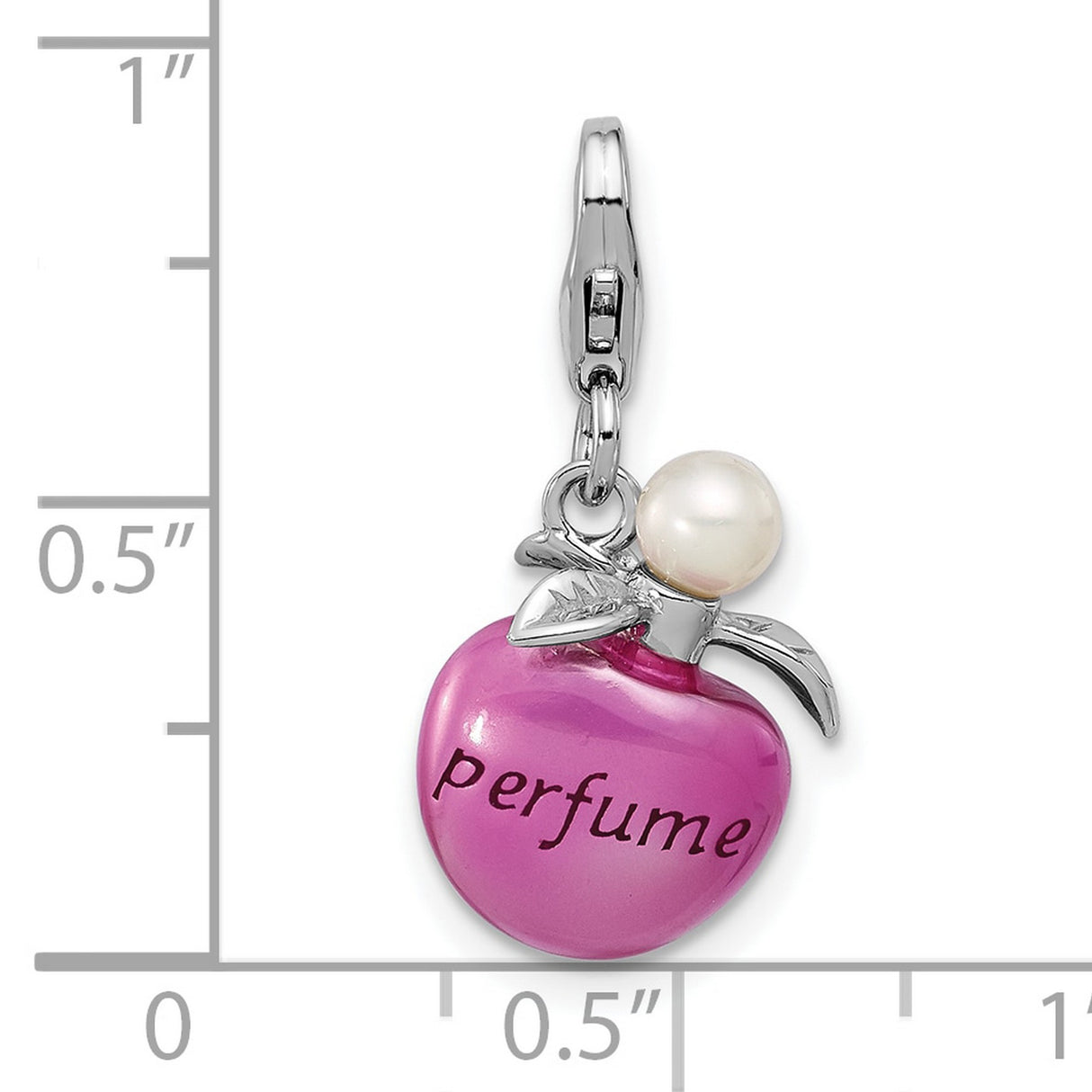 Sterling Silver Perfume Bottle Charm Pendant with Pearl Accent, Feminine 3D Design