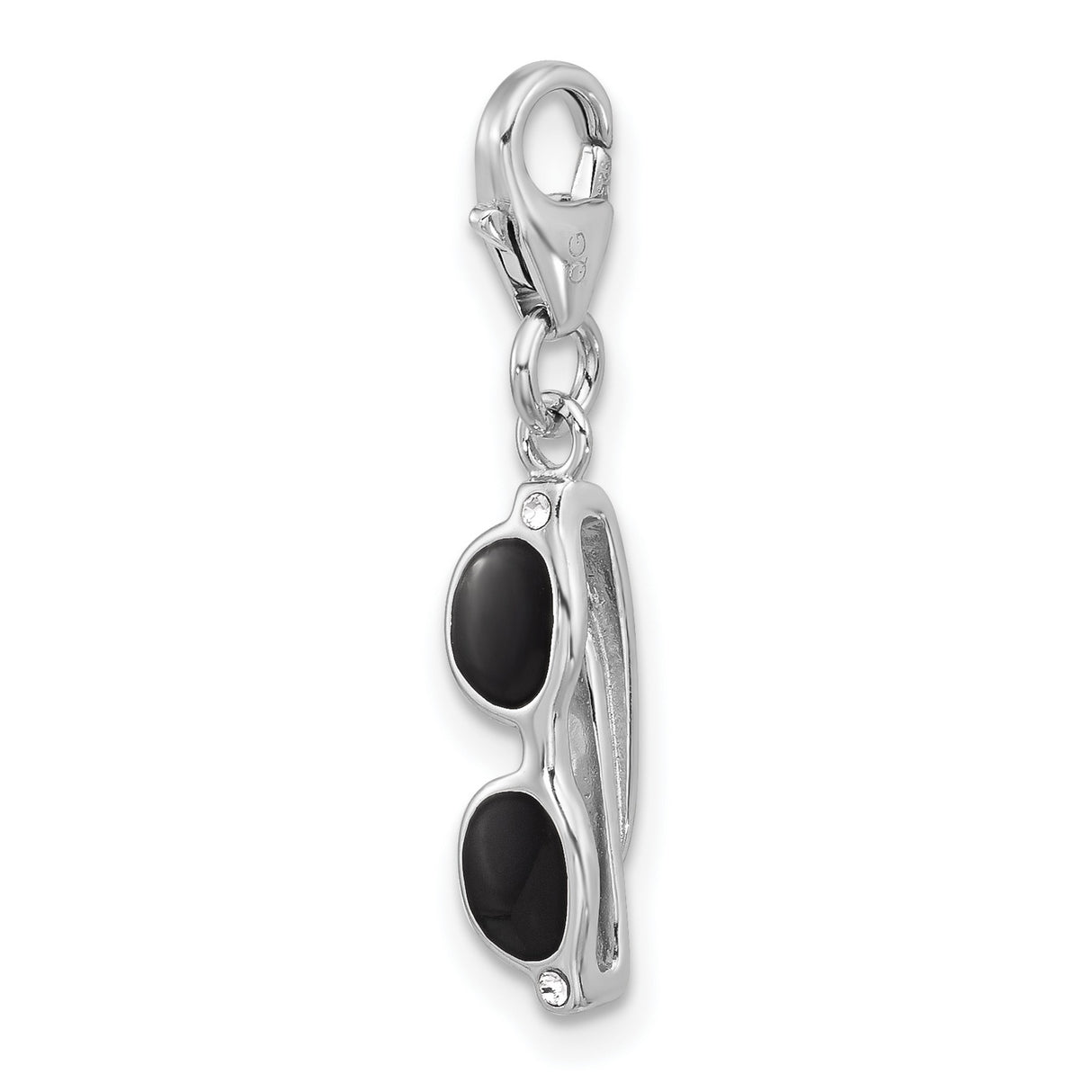 Sterling Silver Sunglasses Charm Pendant with Black Enamel and Cubic Zirconia Accents