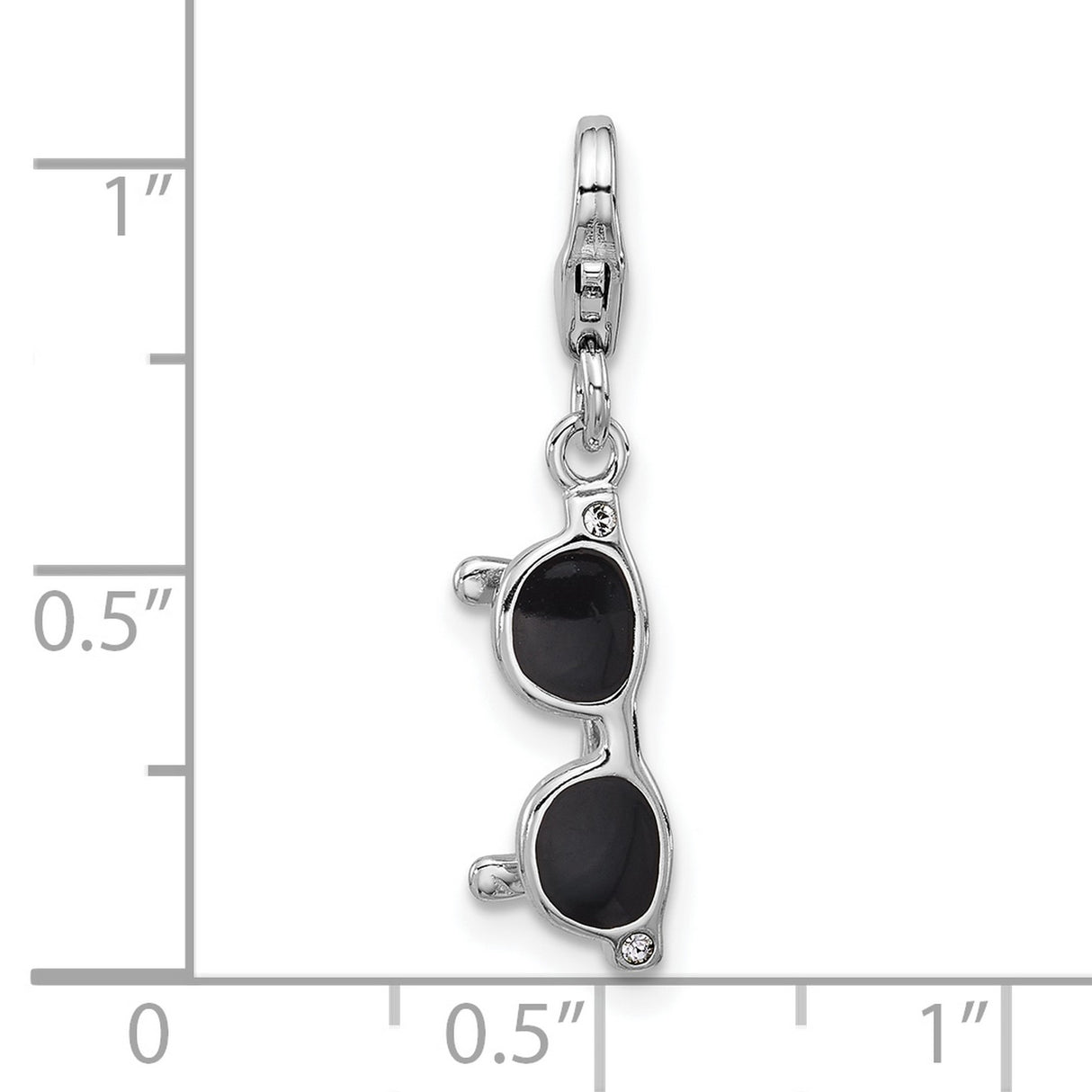 Sterling Silver Sunglasses Charm Pendant with Black Enamel and Cubic Zirconia Accents