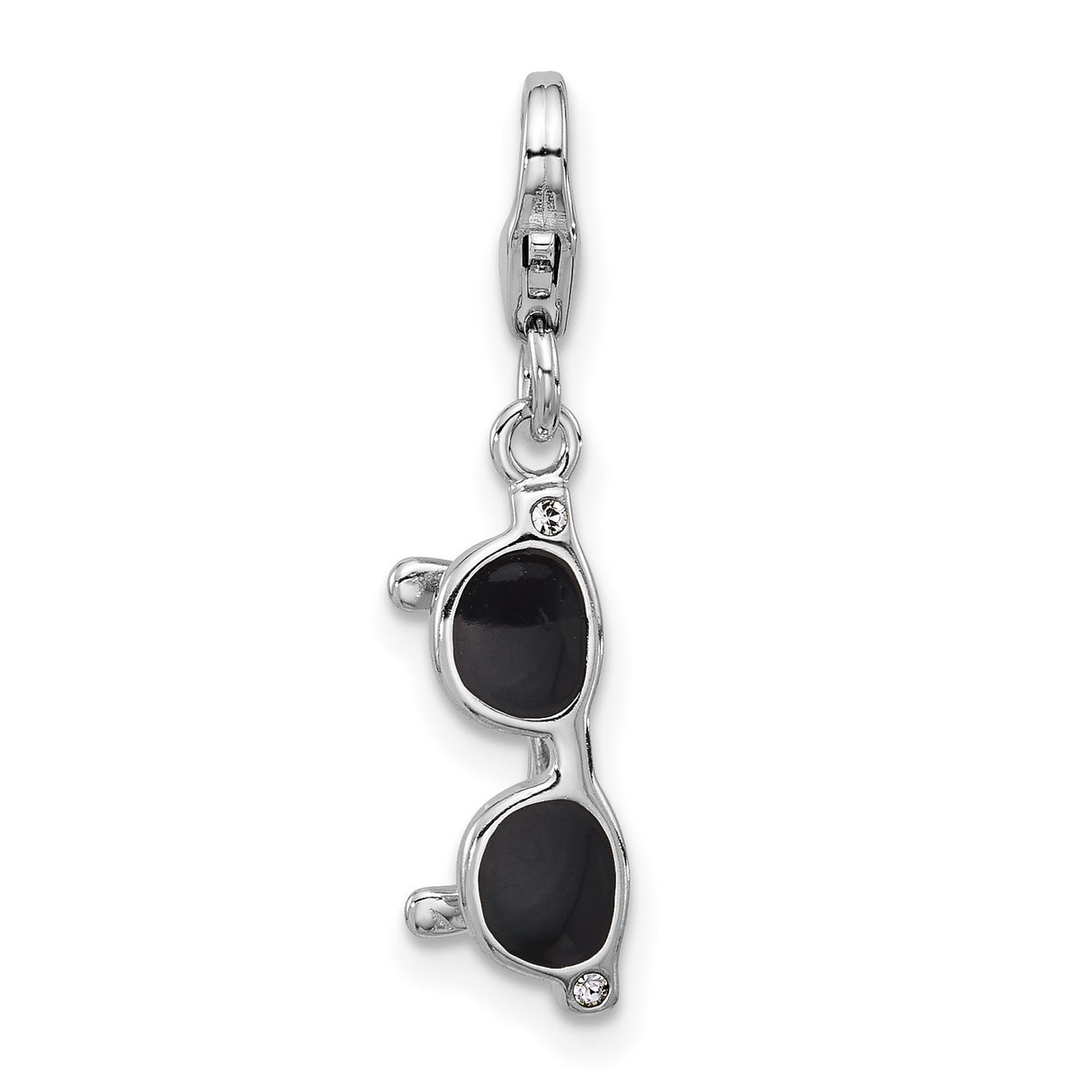 Sterling Silver Sunglasses Charm Pendant with Black Enamel and Cubic Zirconia Accents