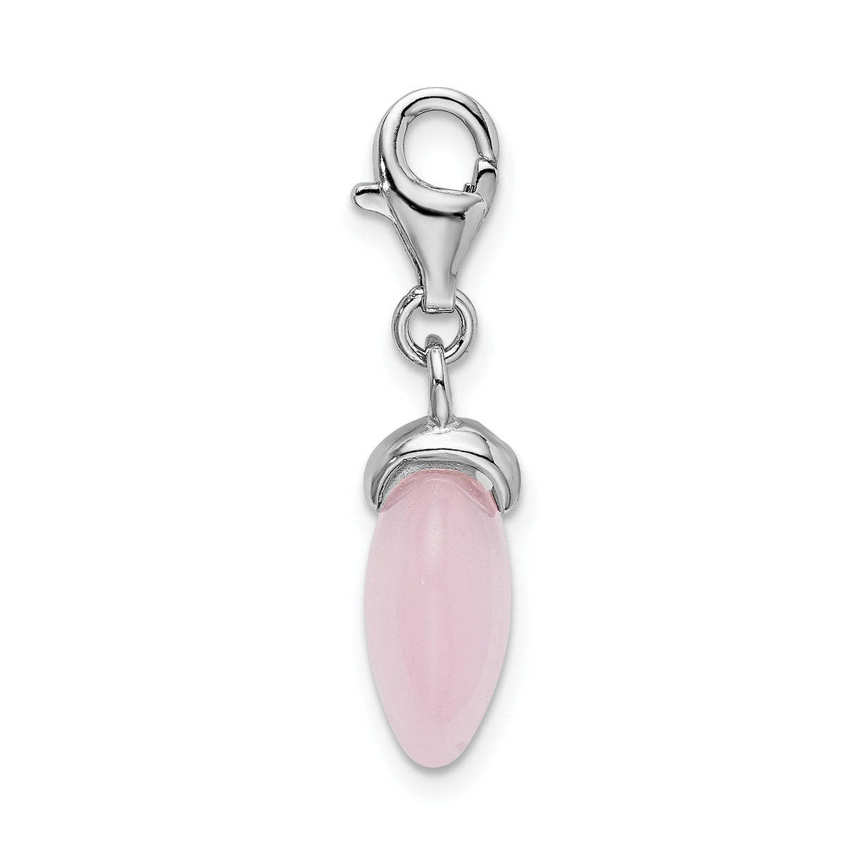 Sterling Silver Heart Charm with Polished Pink Quartz, Romantic Love Pendant