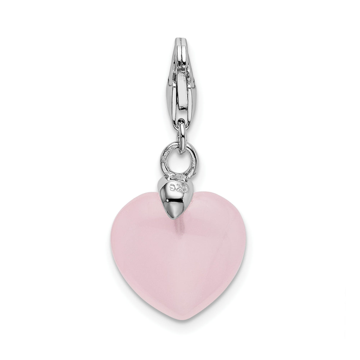Sterling Silver Heart Charm with Polished Pink Quartz, Romantic Love Pendant