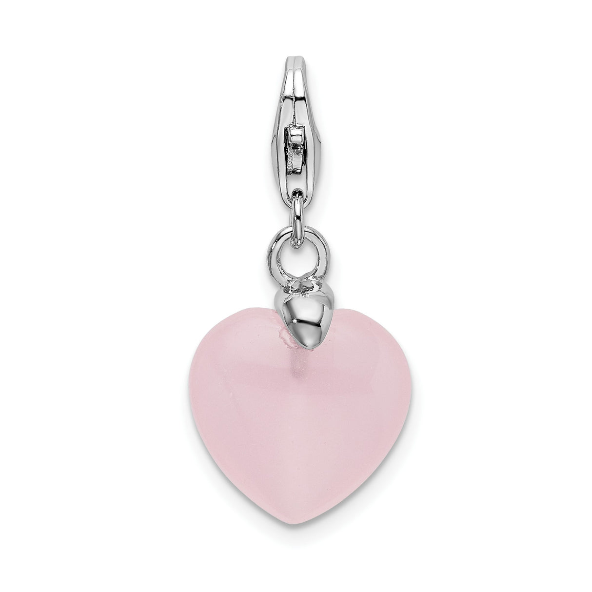 Sterling Silver Heart Charm with Polished Pink Quartz, Romantic Love Pendant