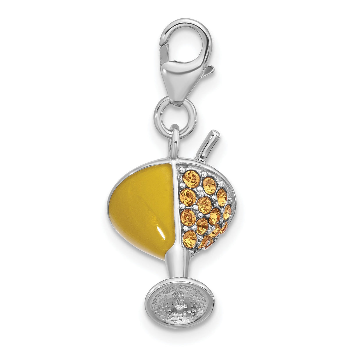 Sterling Silver Martini Glass Charm with Orange Cubic Zirconia and Red Enamel Garnish