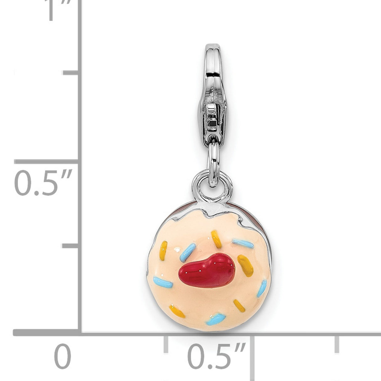 Sterling Silver Donut Charm with Enamel Icing, Colorful Sprinkles, 3D Dessert Design