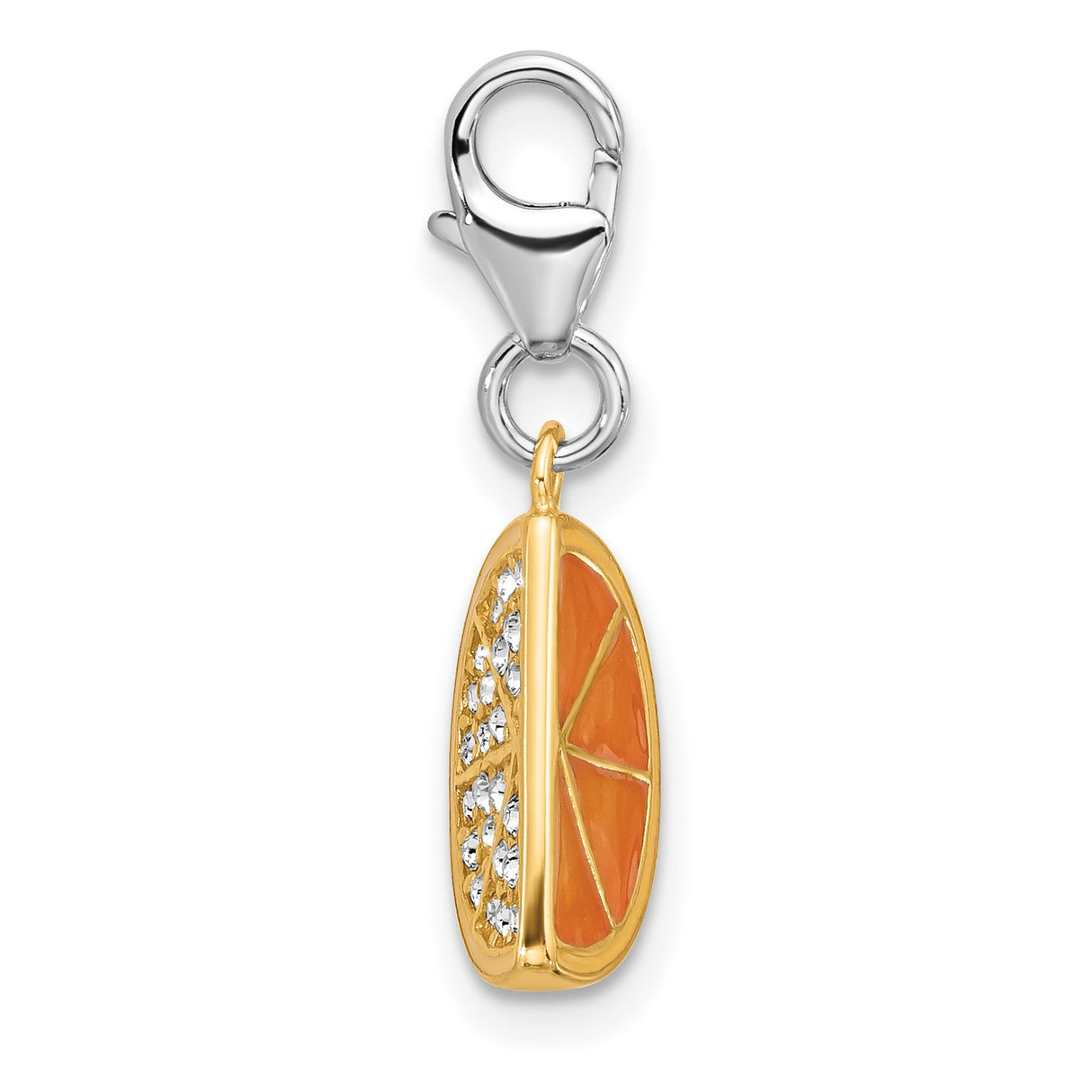 Sterling Silver Citrus Slice Charm Pendant with Clear Crystal Accents, Fun Summer Jewelry