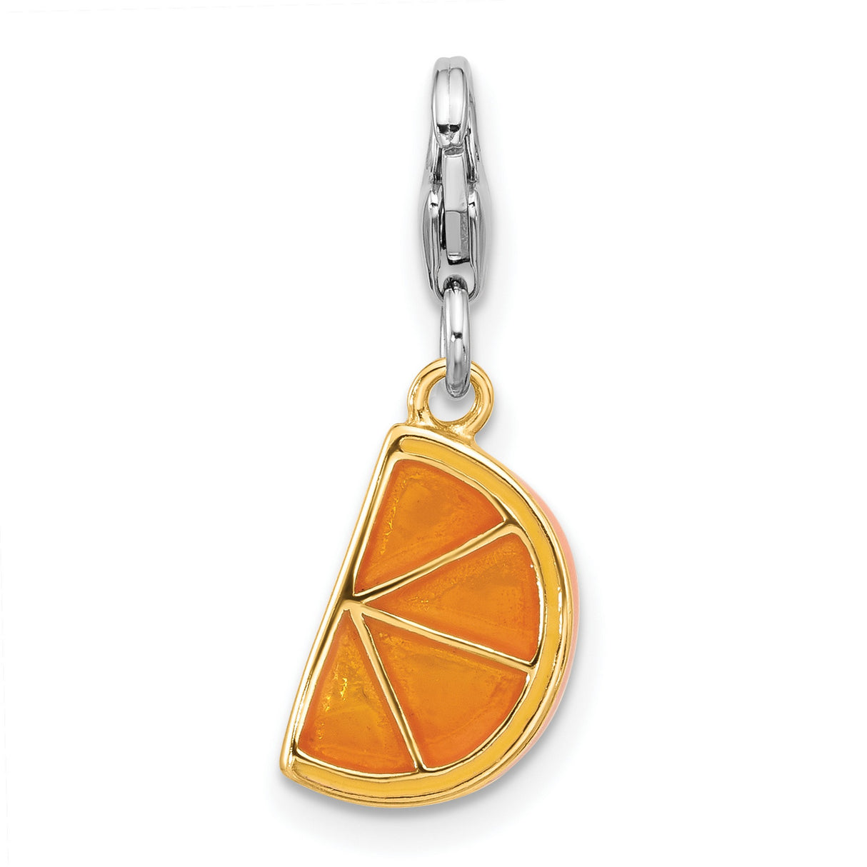 Sterling Silver Citrus Slice Charm Pendant with Clear Crystal Accents, Fun Summer Jewelry