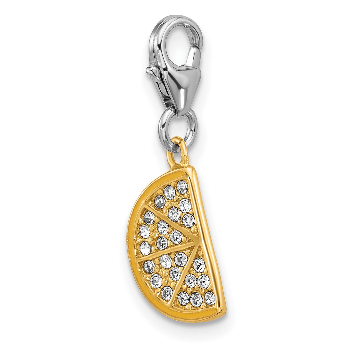 Sterling Silver Citrus Slice Charm Pendant with Clear Crystal Accents, Fun Summer Jewelry